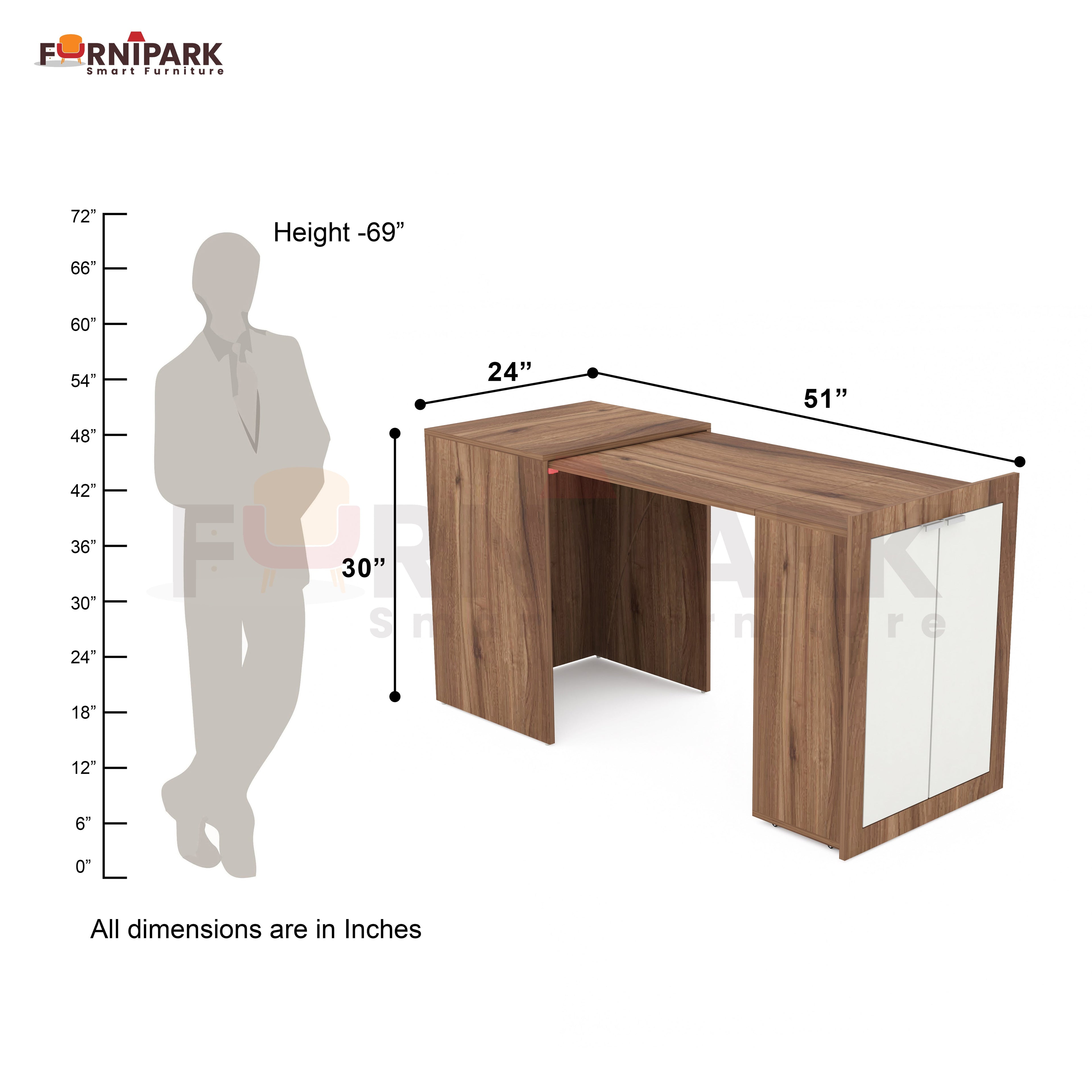 Expandable 2-in-1 Table with Book / File Cabinet (Leyon Walnut)