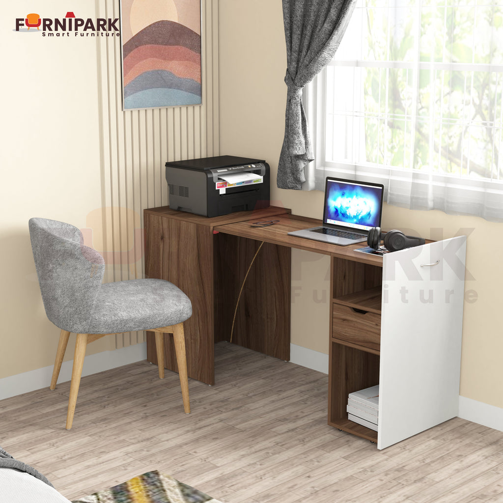 Extendable Table with Drawer (Leyon Walnut)