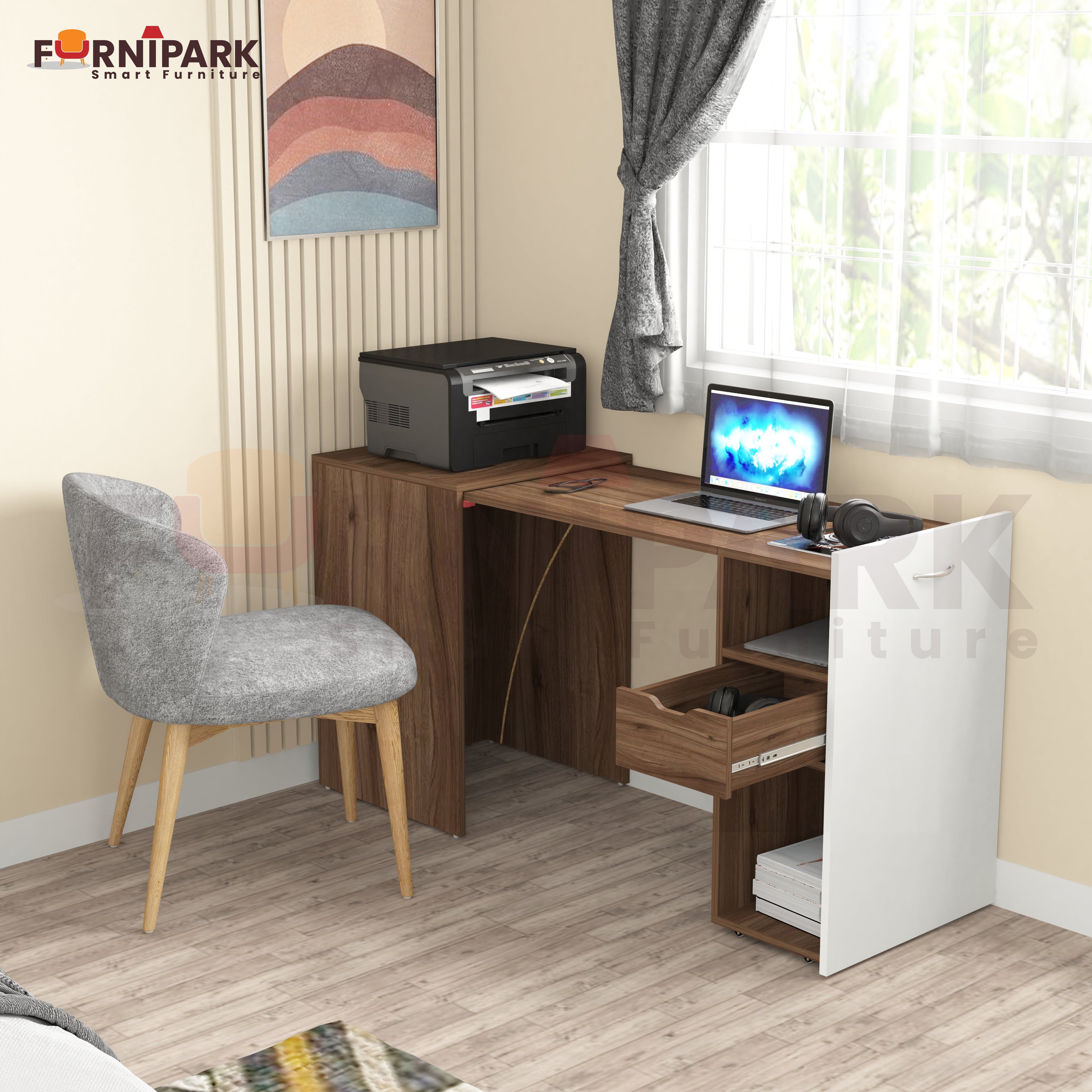 Extendable Table with Drawer (Leyon Walnut)