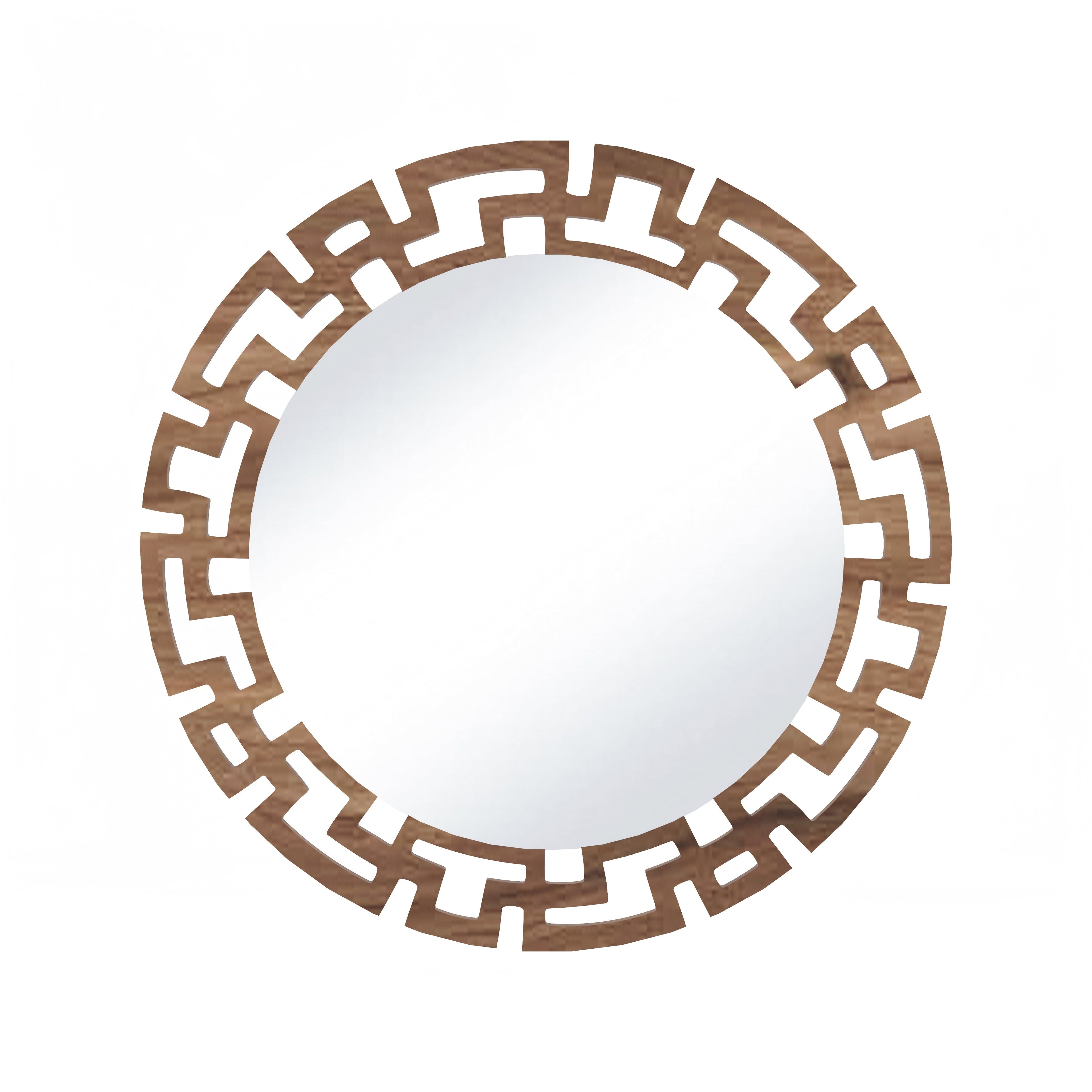 Geometric Designer Round Vanity Decor Wall Mirror (Walnut)
