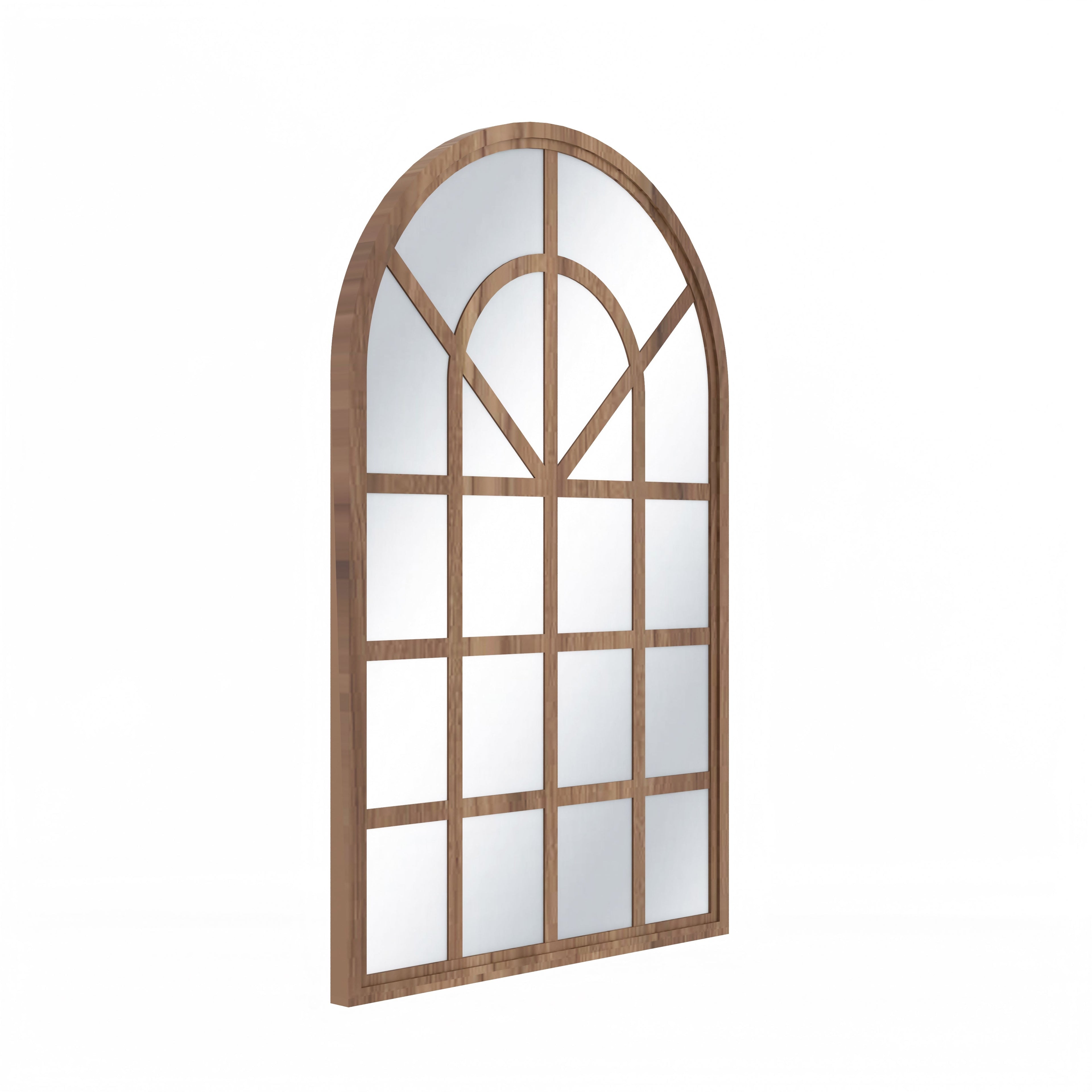 European Arch Motif Window Frame Decor Wall Mirror (Walnut)