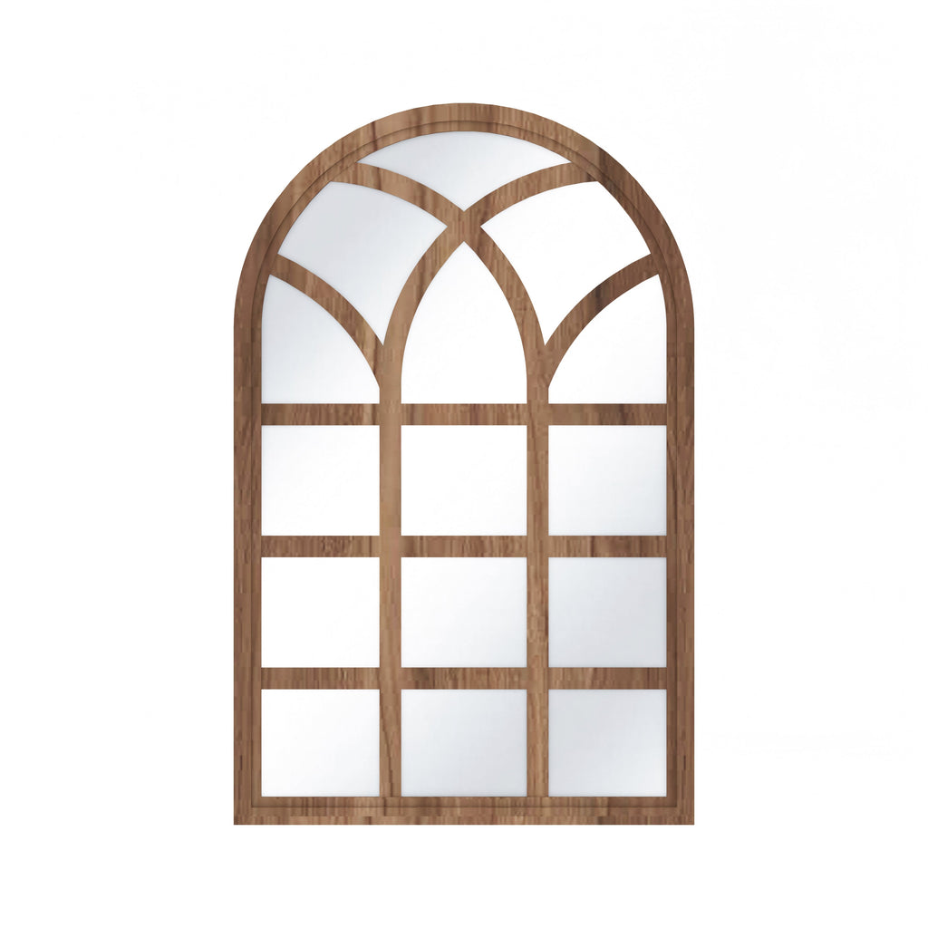 Arched Motif Window Frame Decor Wall Mirror (Walnut)