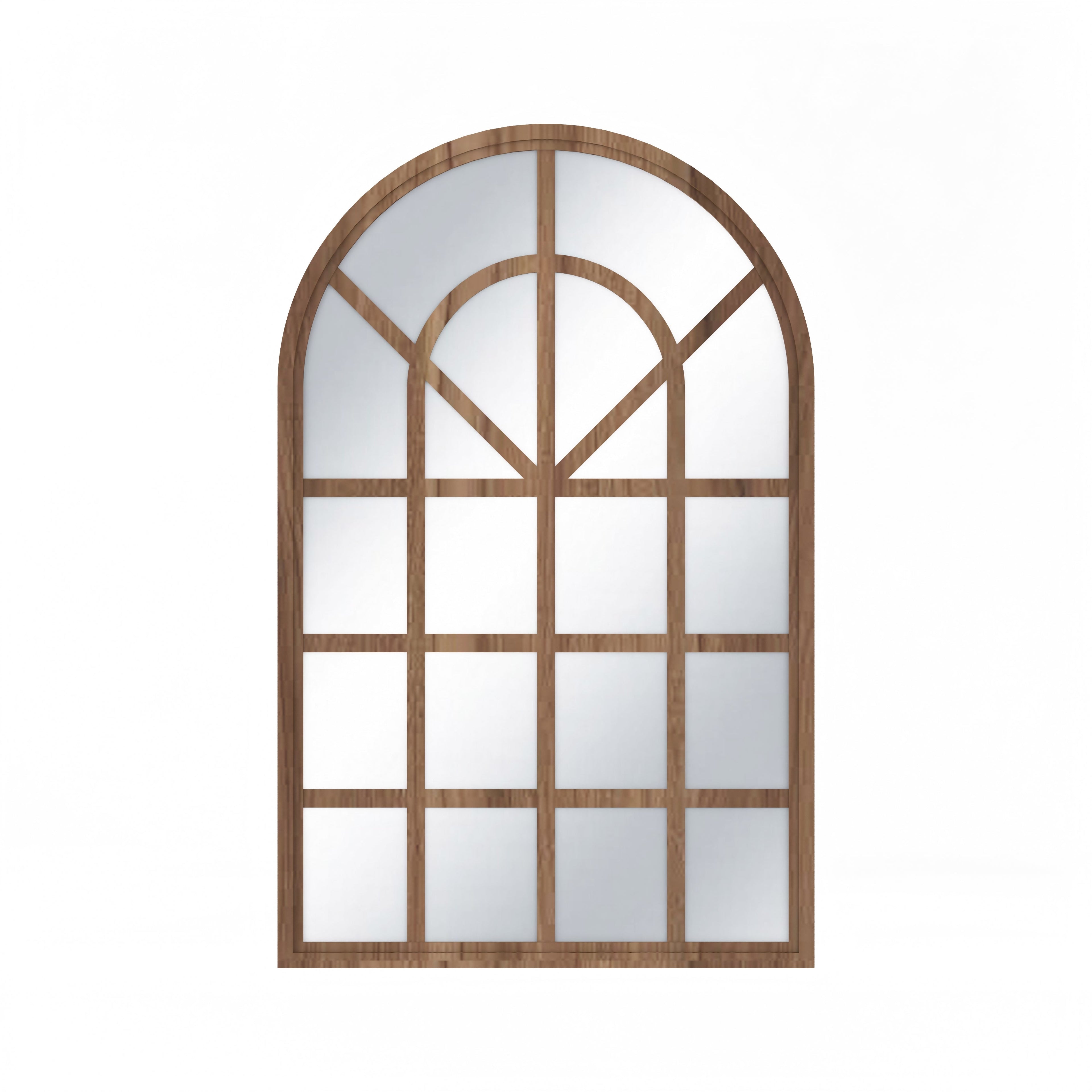 European Arch Motif Window Frame Decor Wall Mirror (Walnut)