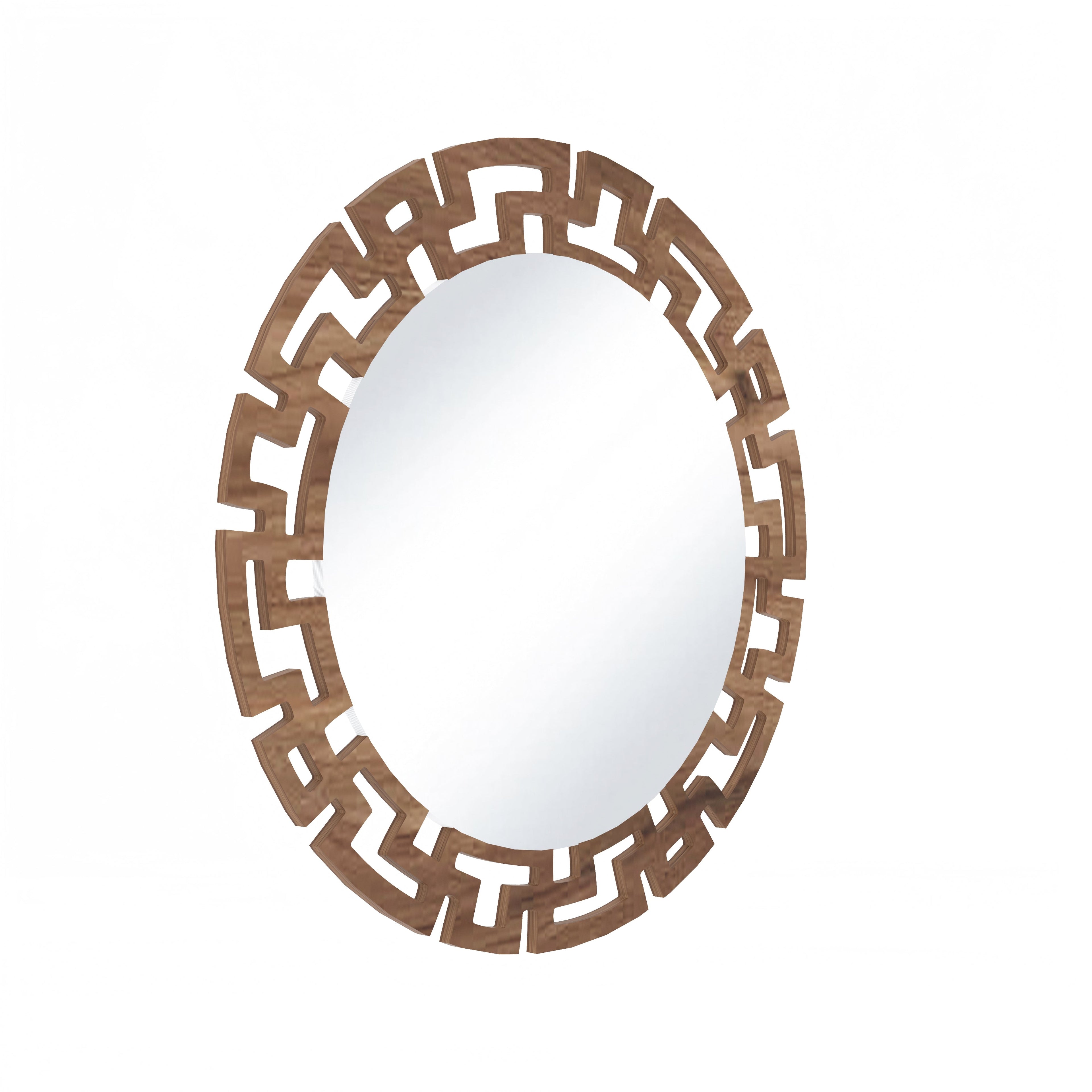 Geometric Designer Round Vanity Decor Wall Mirror (Walnut)