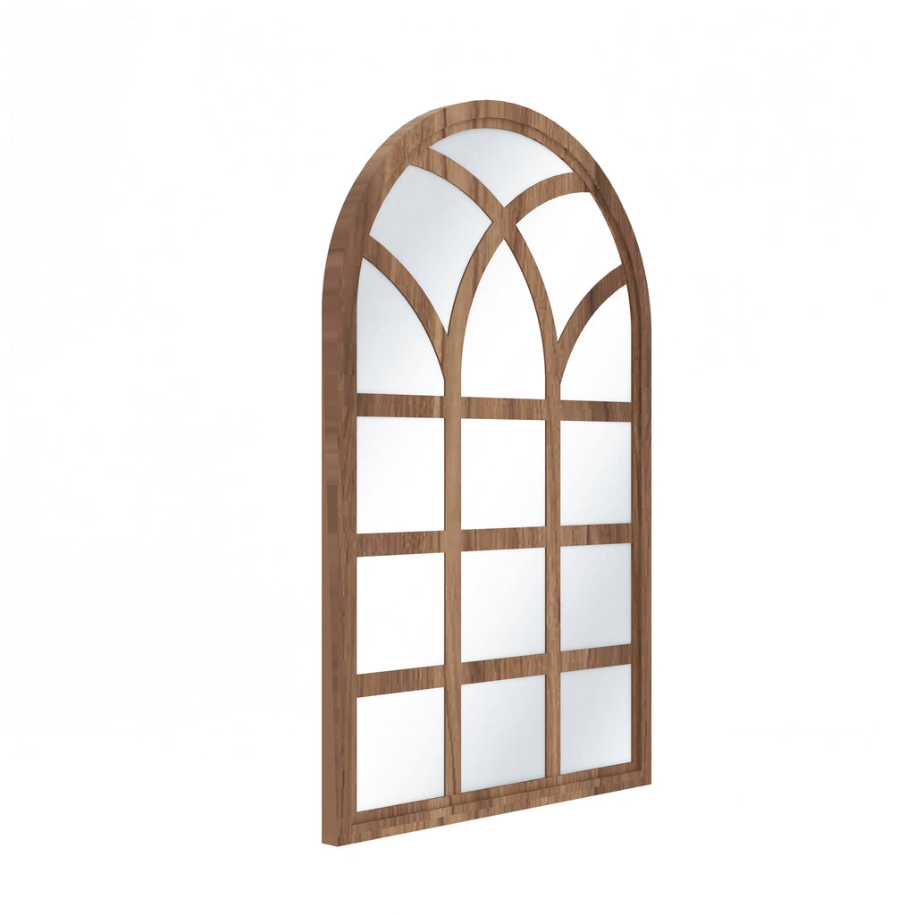 Arched Motif Window Frame Decor Wall Mirror (Walnut)