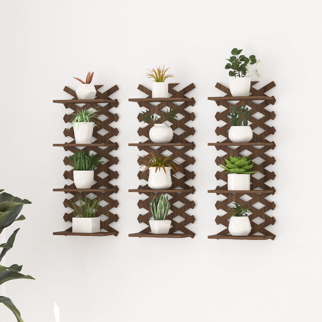 Criss Cross Decor Wall Shelf (Walnut)