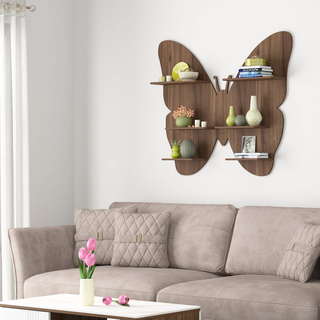 Butterfly Decor Wall Shelf (Walnut)