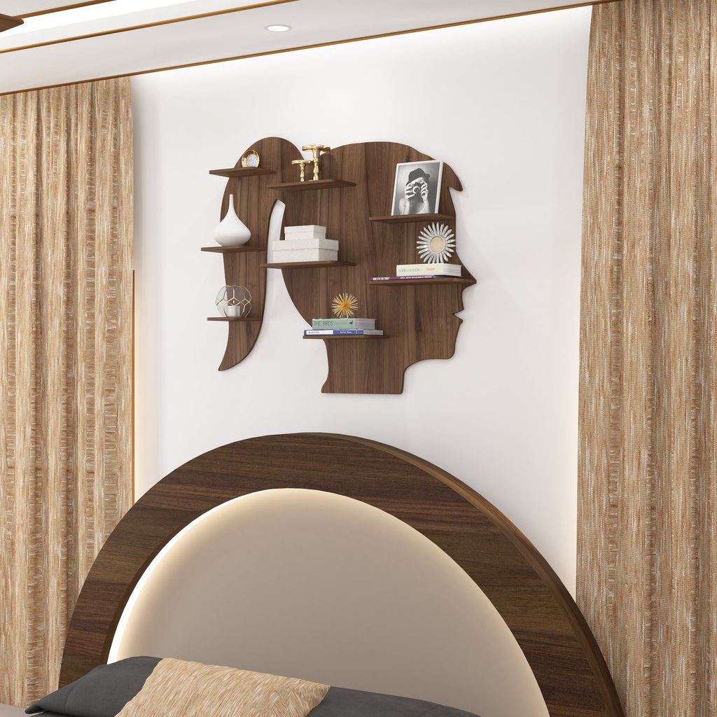 Girl Face Decor Wall Shelf (Walnut)