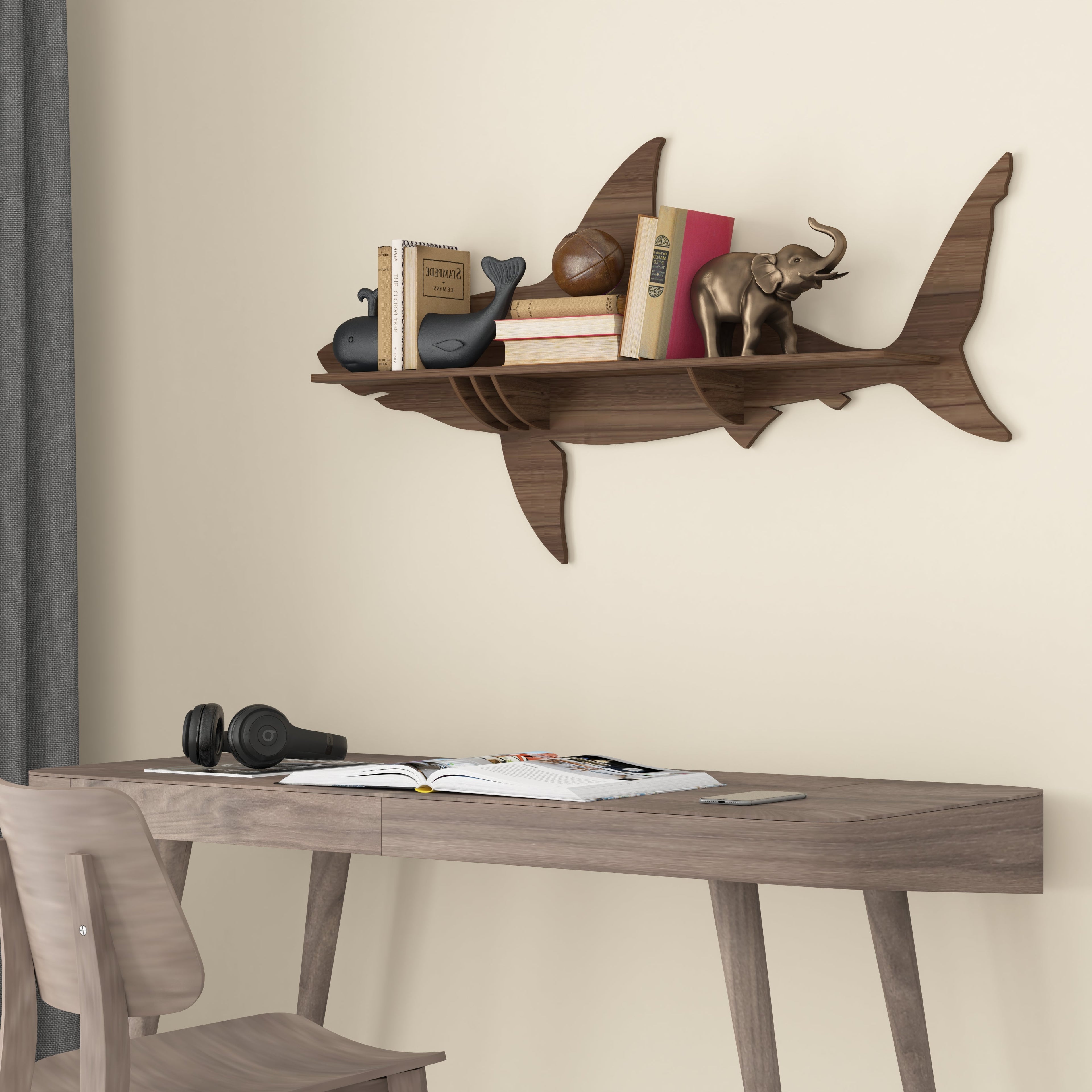 Shark Decor Wall Shelf (Walnut)
