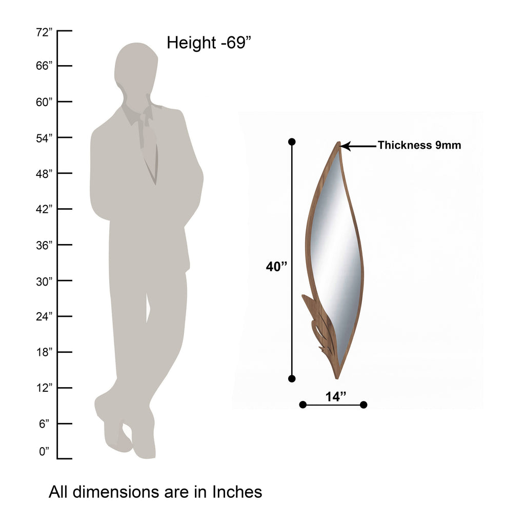 Slender Leaf Vanity Decor Wall Mirror (Walnut)