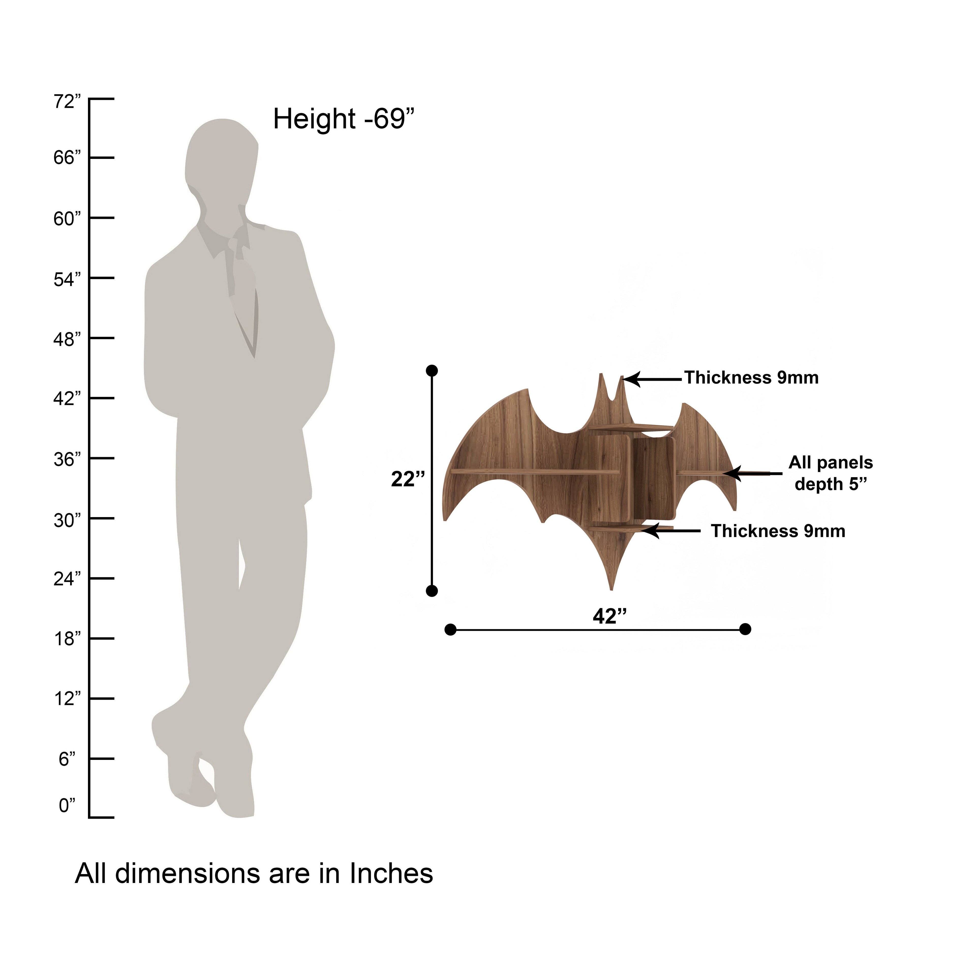 Bat Decor Wall Shelf (Walnut)