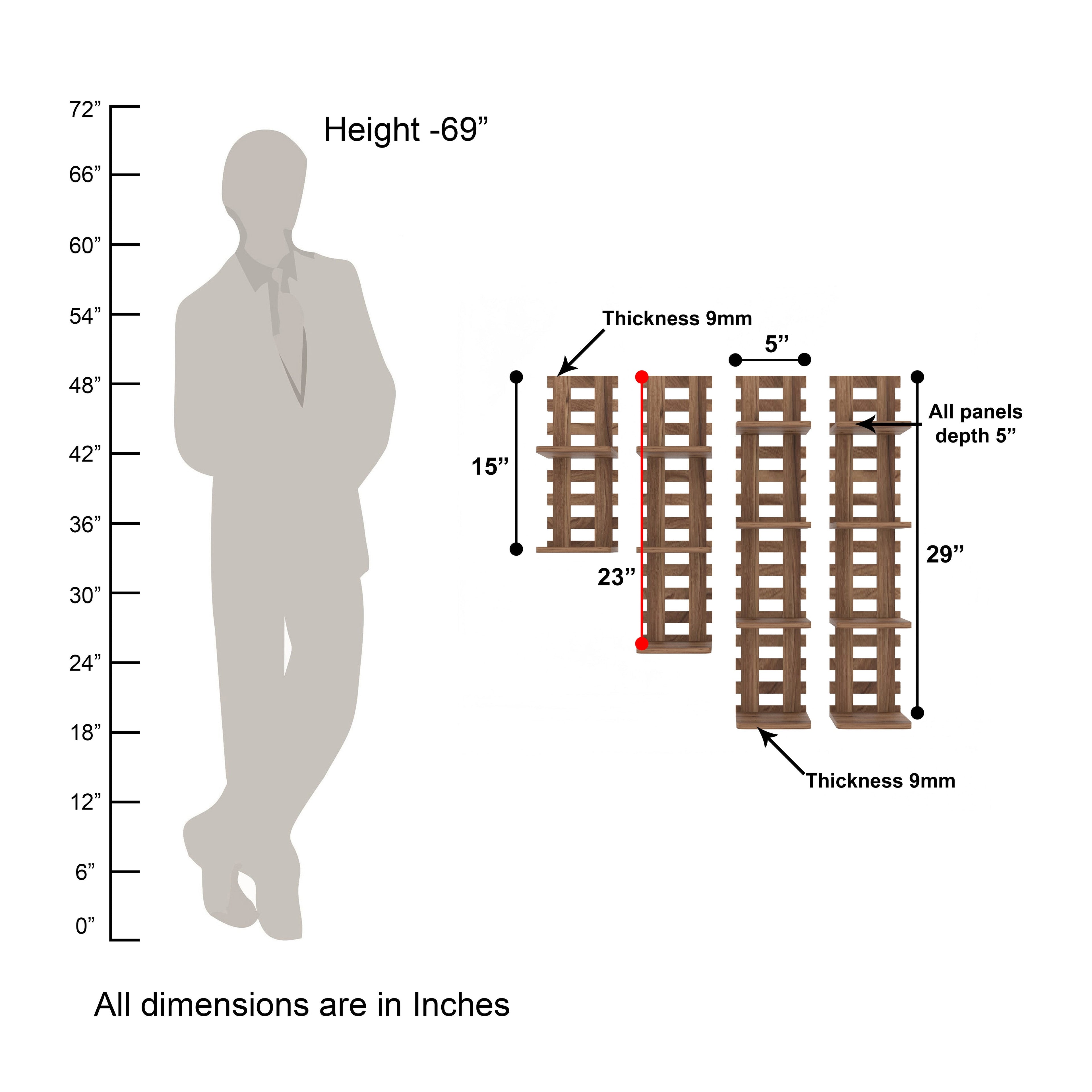 Oval Orange Balcony Railing Decor Wall Shelf (Walnut)