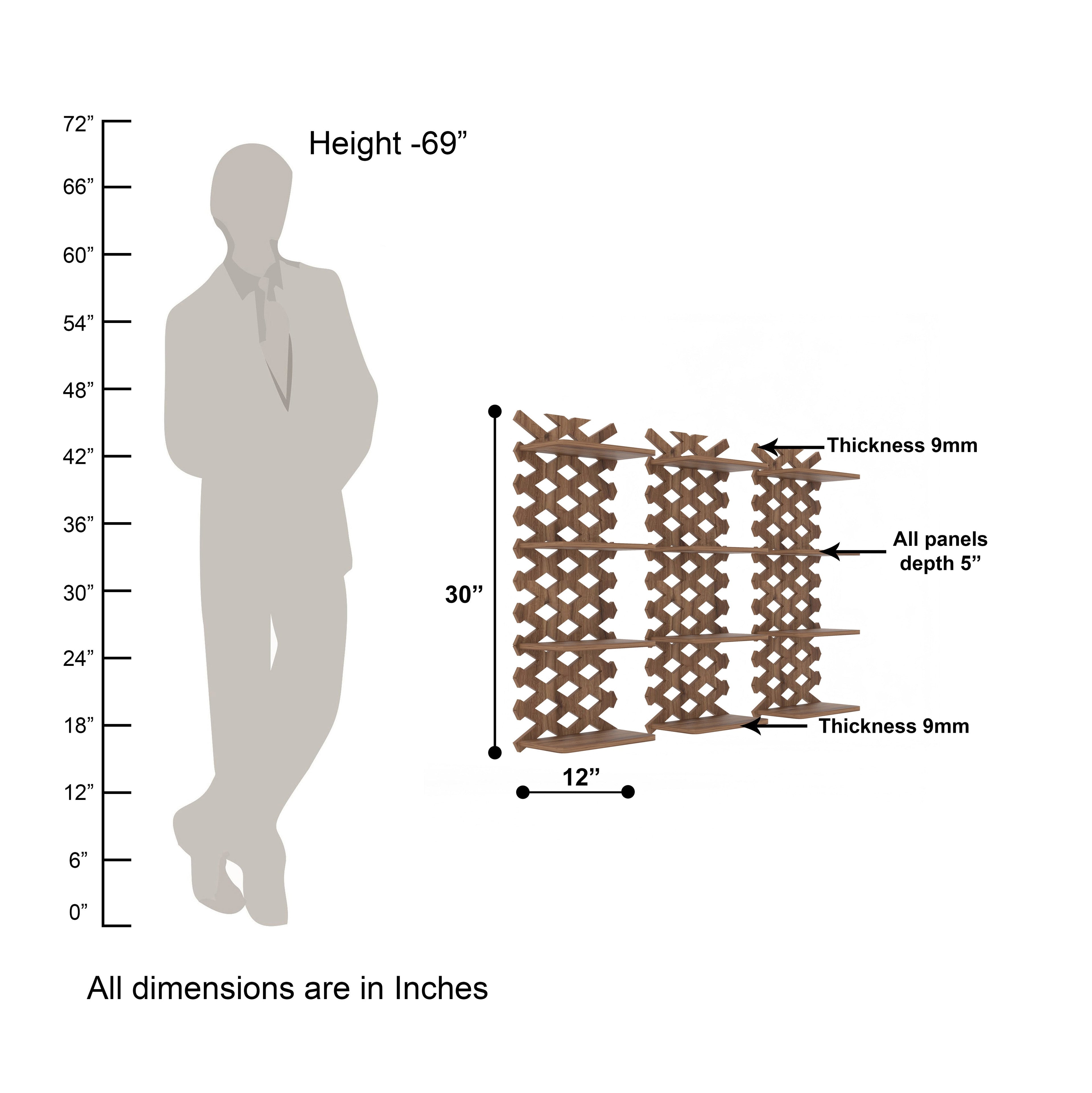 Criss Cross Decor Wall Shelf (Walnut)