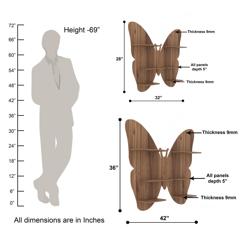 Butterfly Decor Wall Shelf (Walnut)