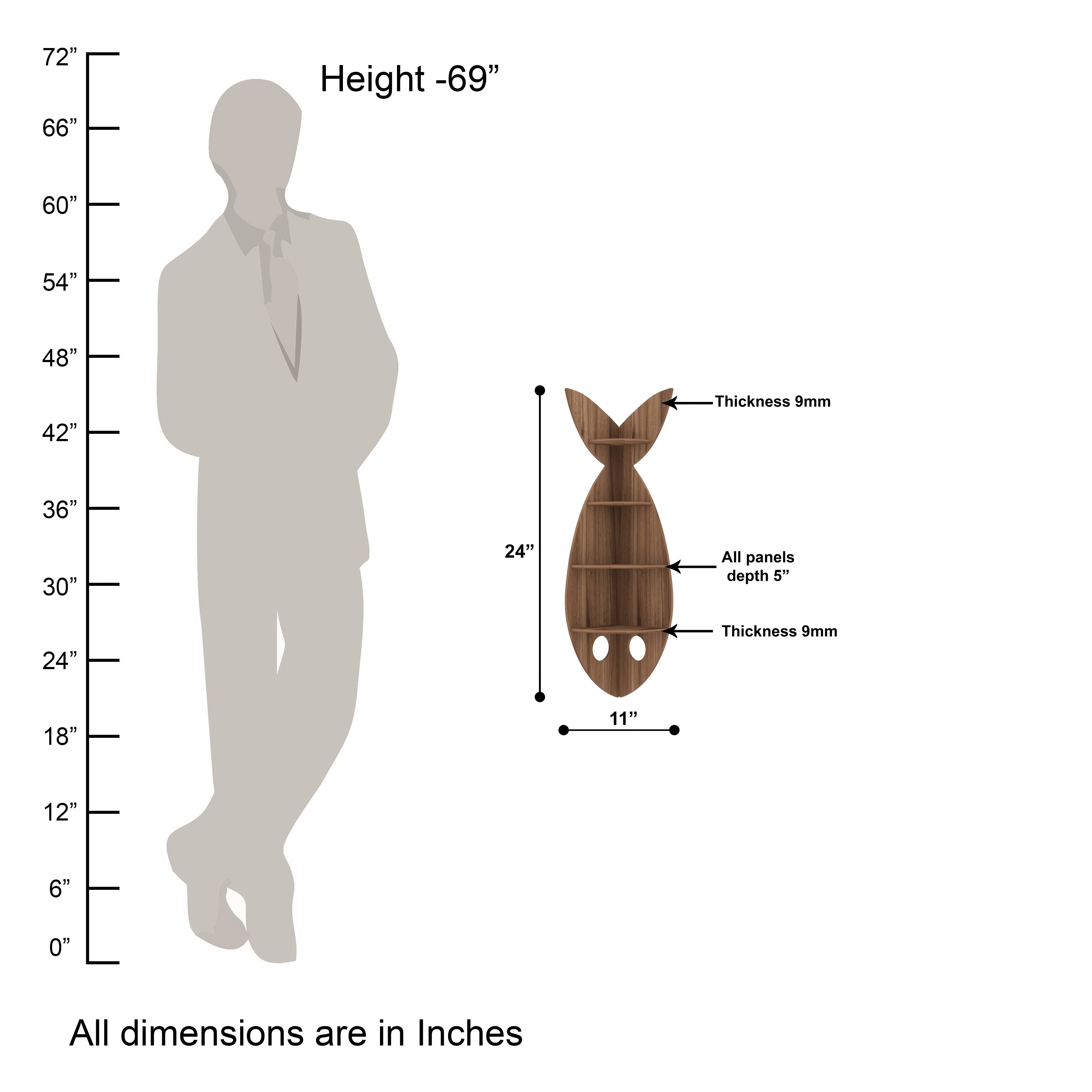 Fish Corner Decor Wall Shelf (Walnut)