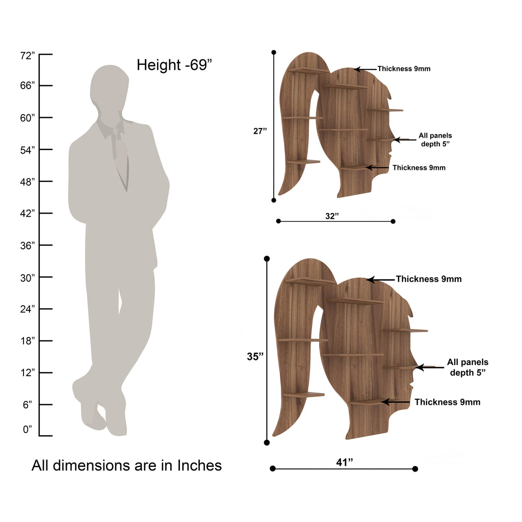 Girl Face Decor Wall Shelf (Walnut)