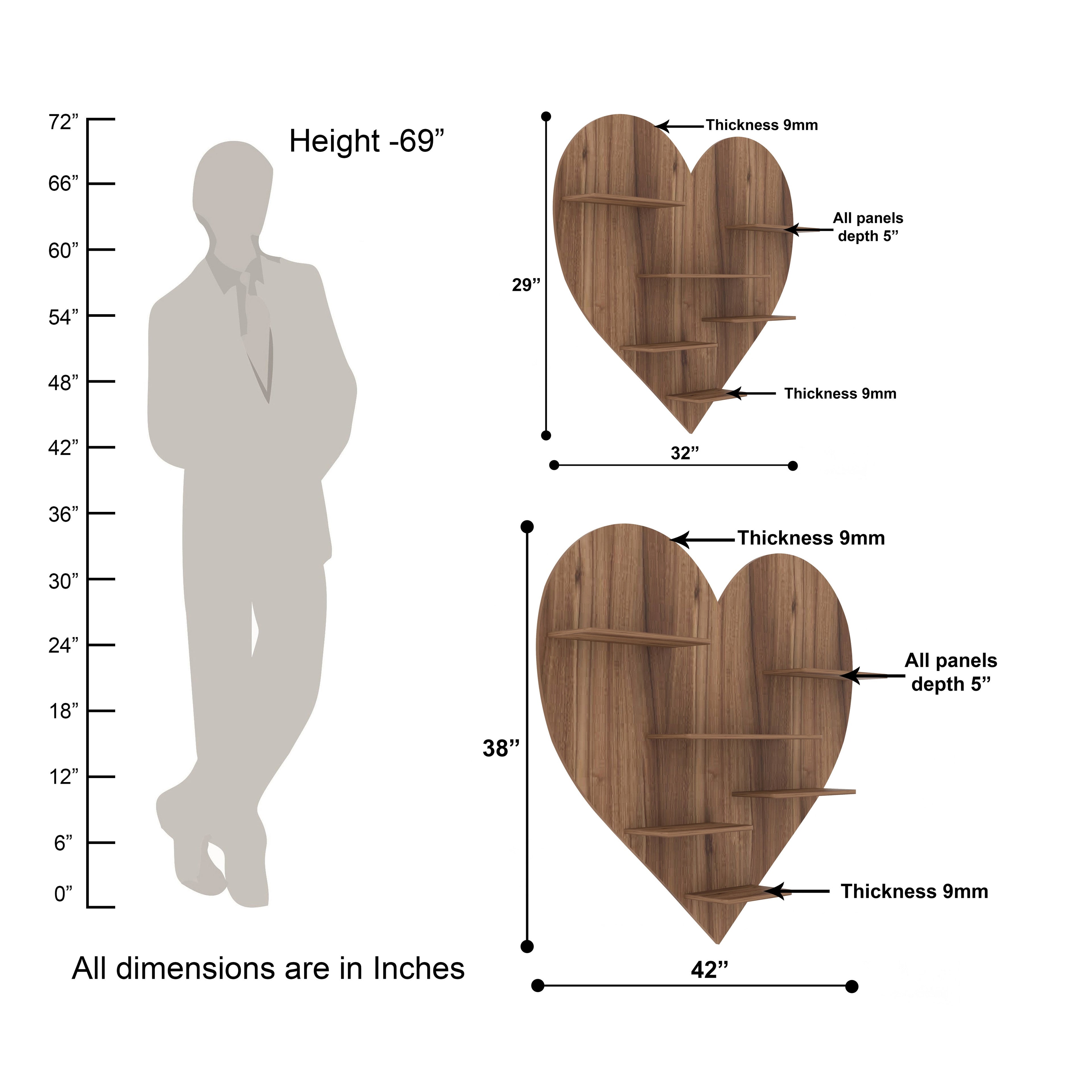 Heart Decor Wall Shelf (Walnut)