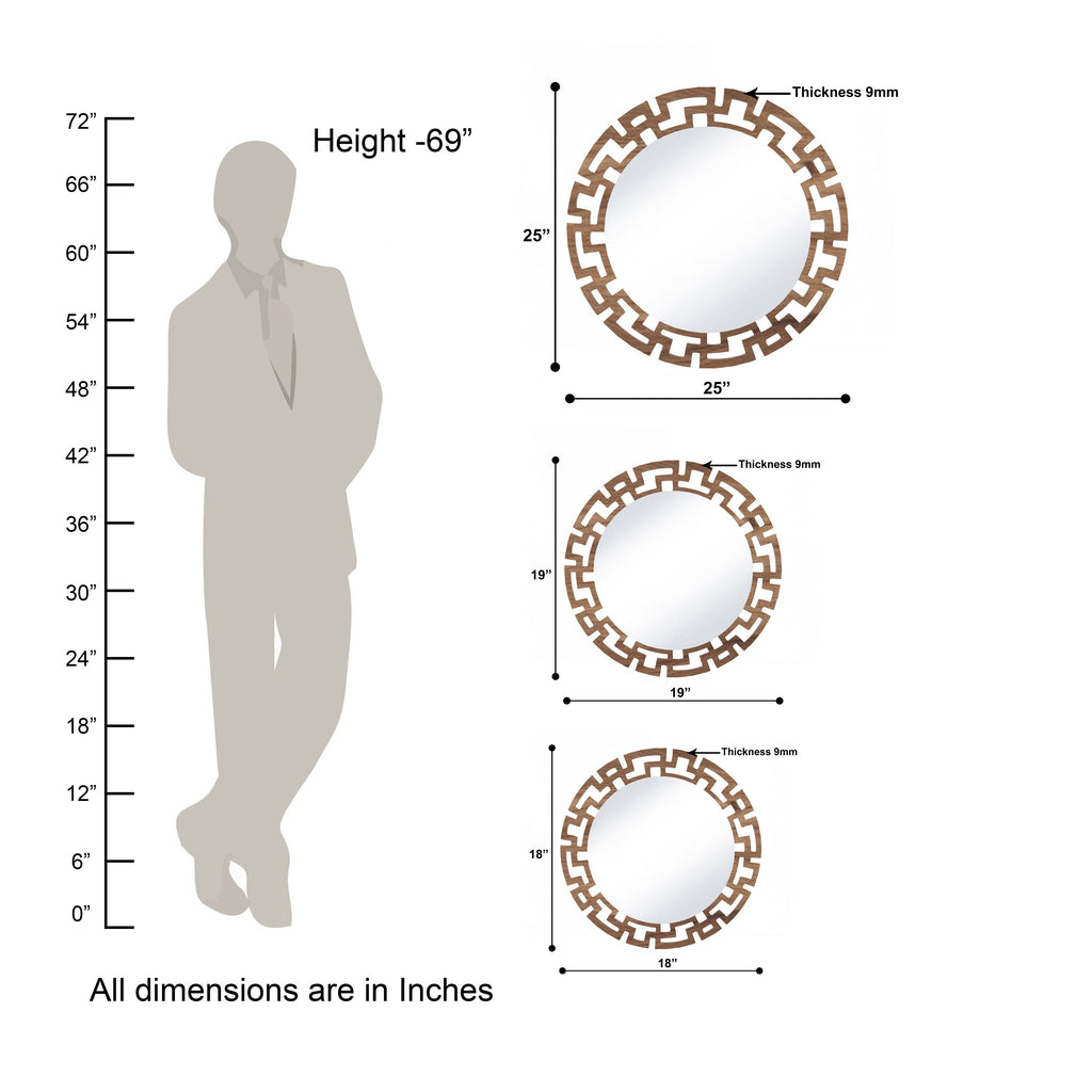 Geometric Designer Round Vanity Decor Wall Mirror (Walnut)