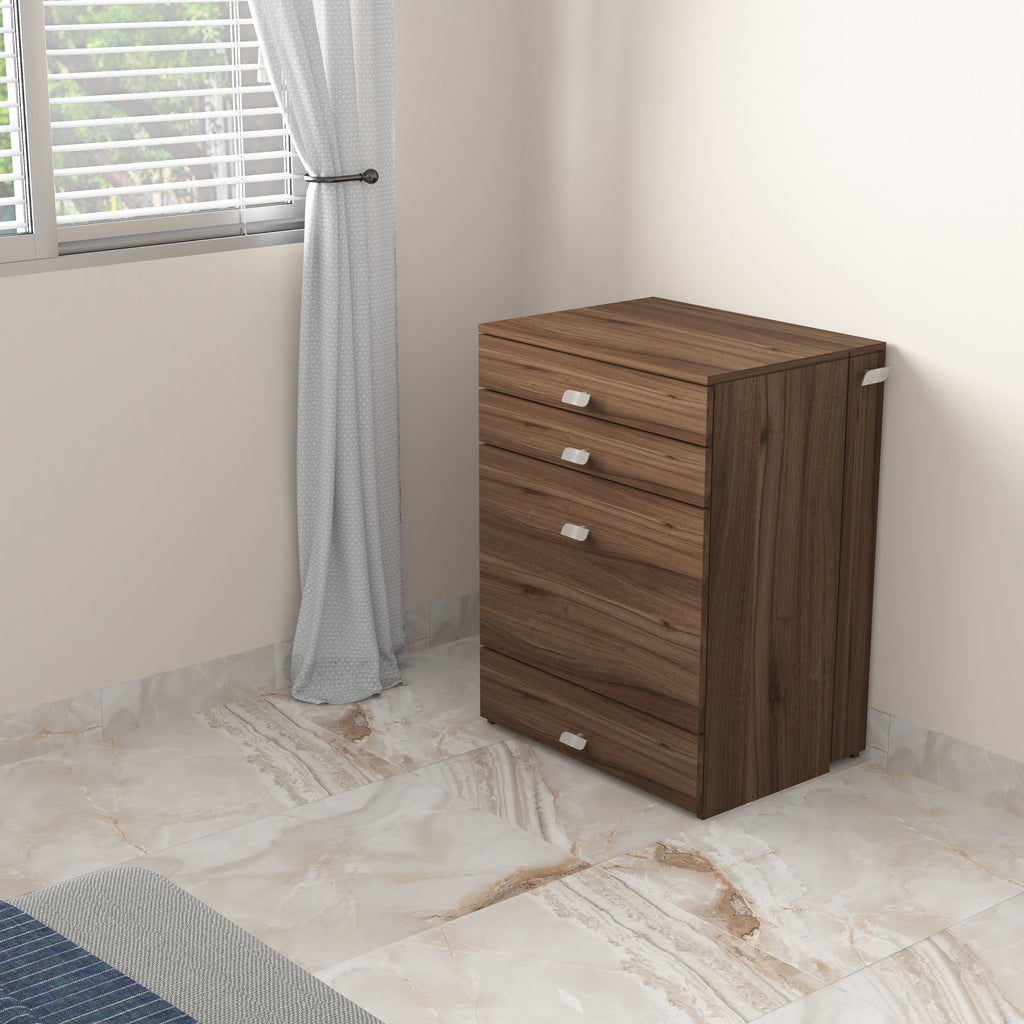 Wooden Vanity Table with Hidden Jewelry Storage, Drawers & Lift-Up Mirror (Leyon Walnut)