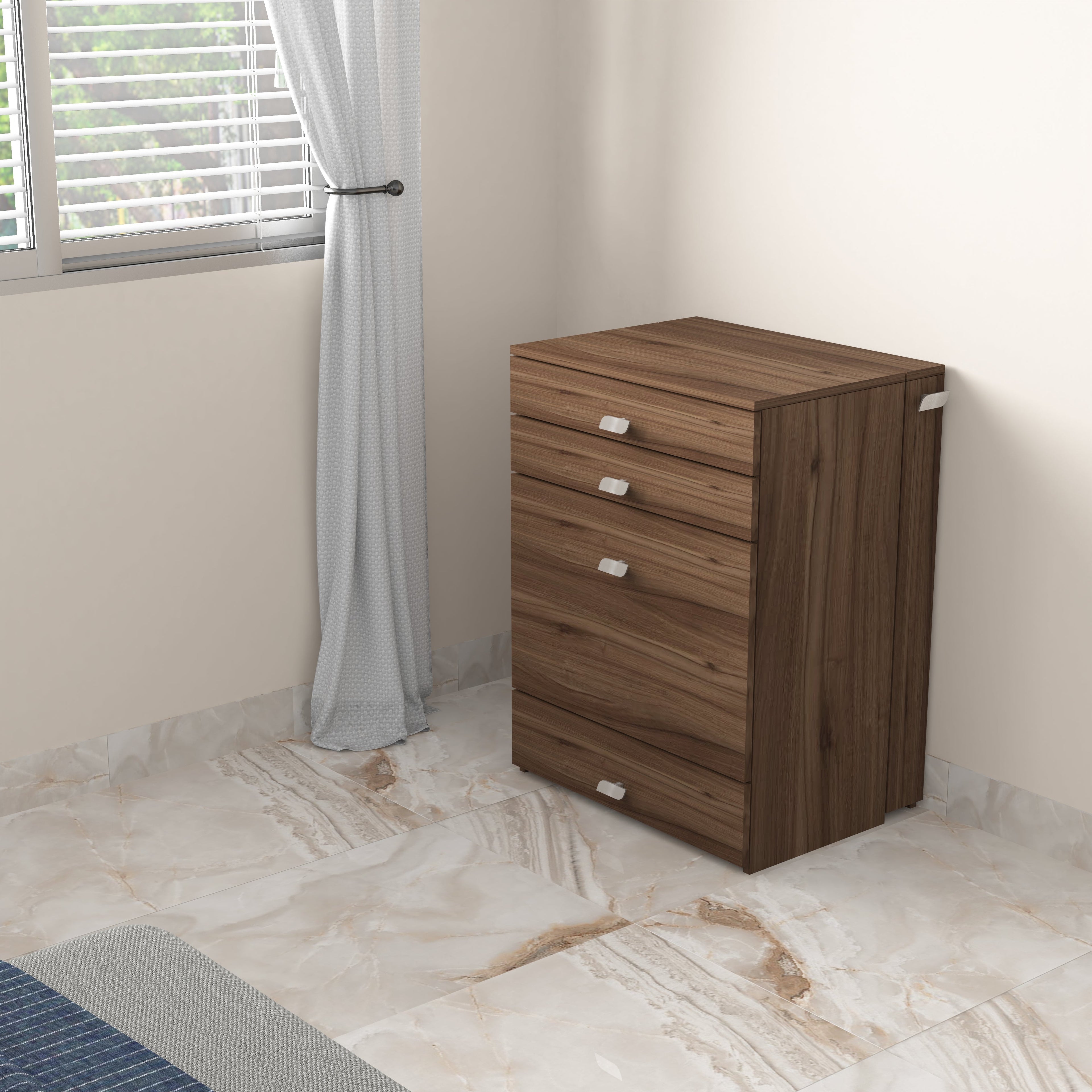 Wooden Vanity Table with Hidden Jewelry Storage, Drawers & Lift-Up Mirror (Leyon Walnut)