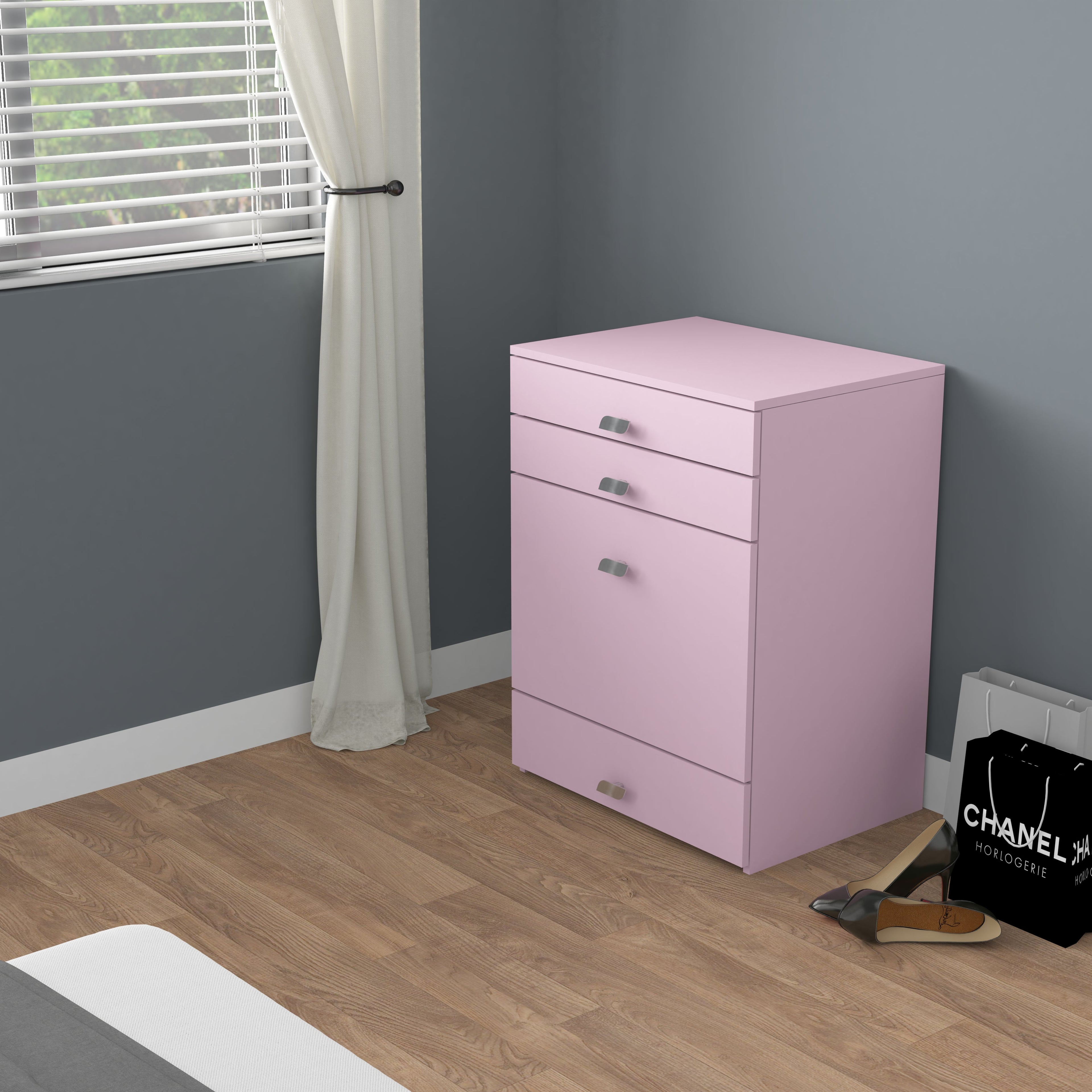 Modern Vanity Table with Hidden Jewelry Storage, Drawers & Lift-Up Mirror (Pink)
