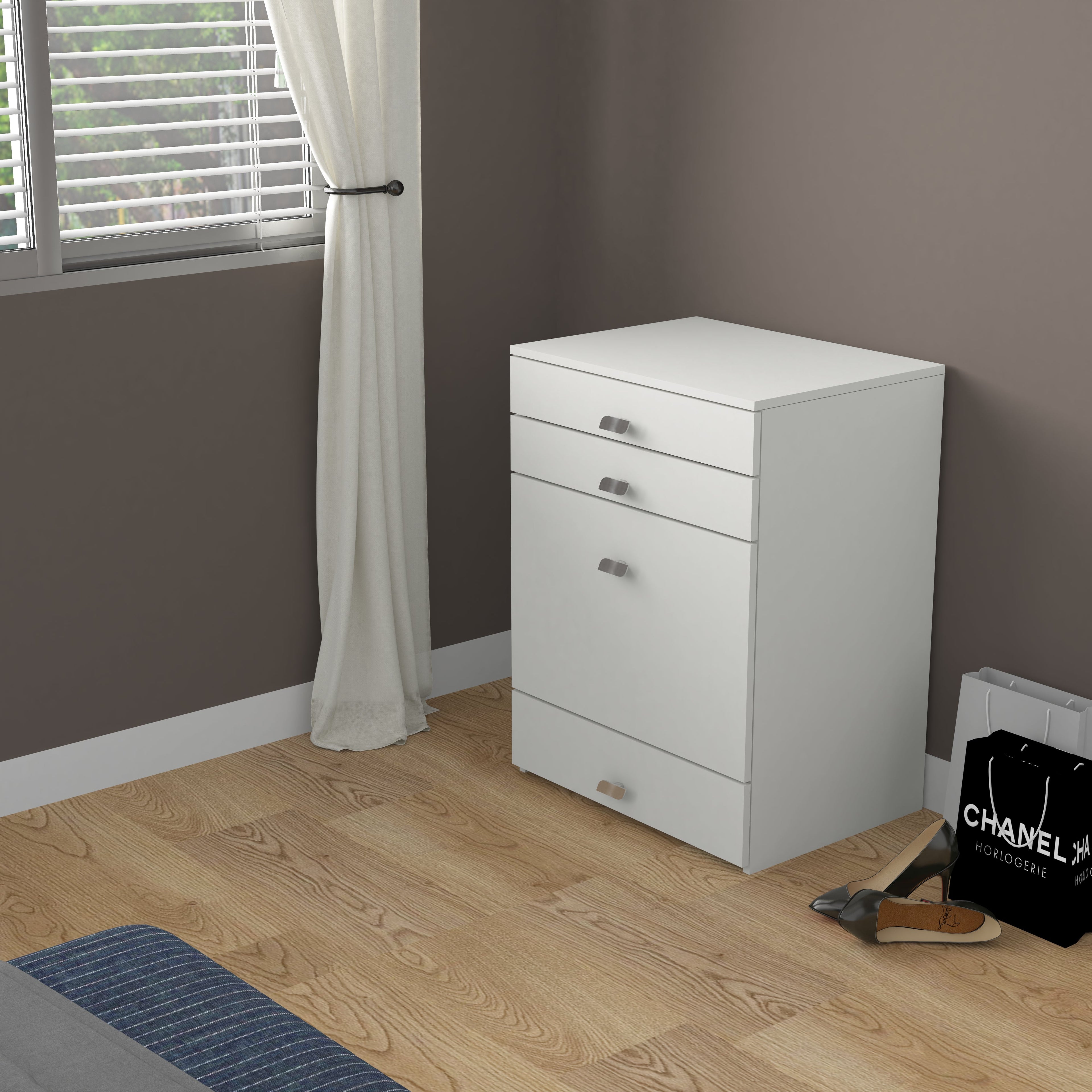 Modern Vanity Table with Hidden Jewelry Storage, Drawers & Lift-Up Mirror (White)