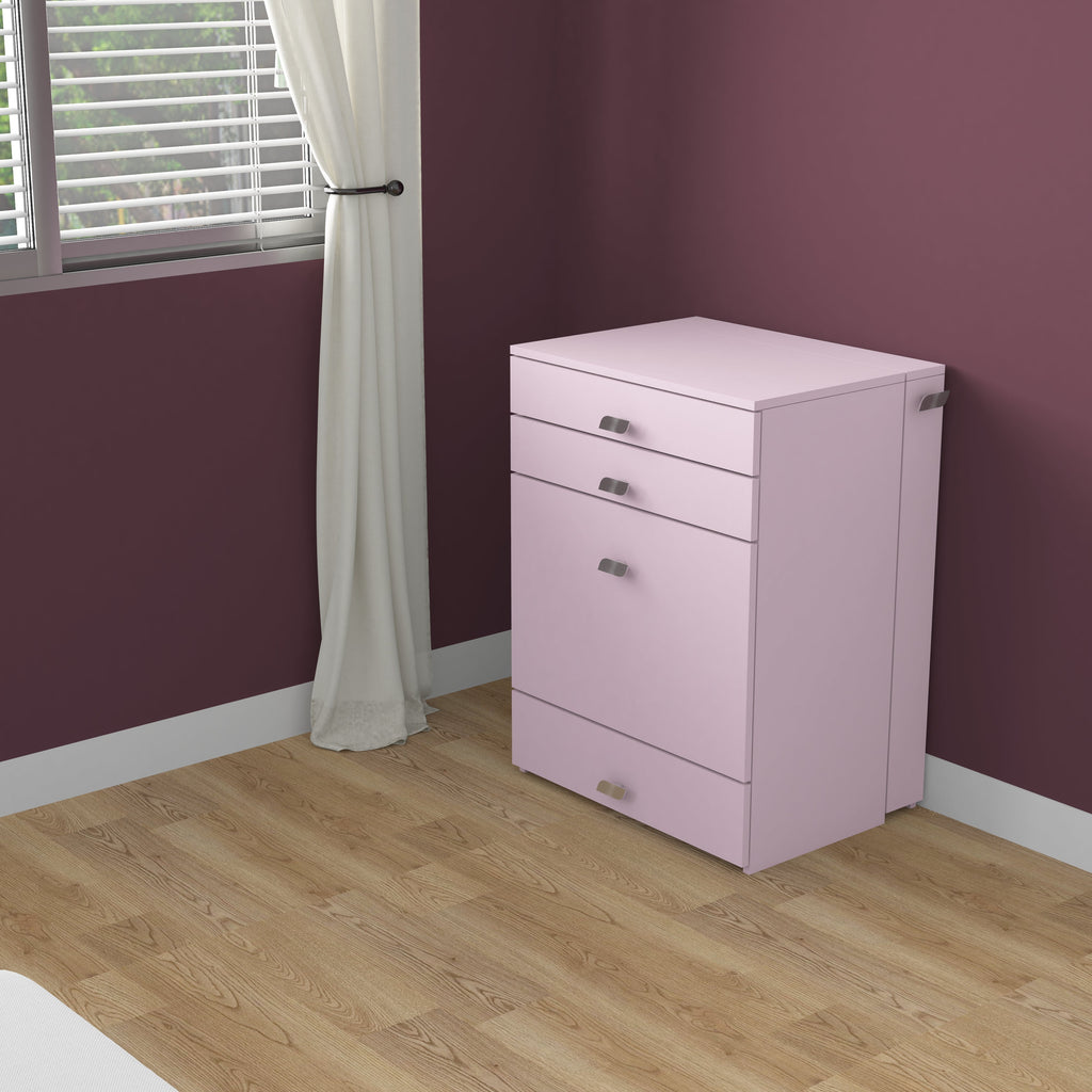 Wooden Vanity Table with Hidden Jewelry Storage, Drawers & Lift-Up Mirror (Pink)