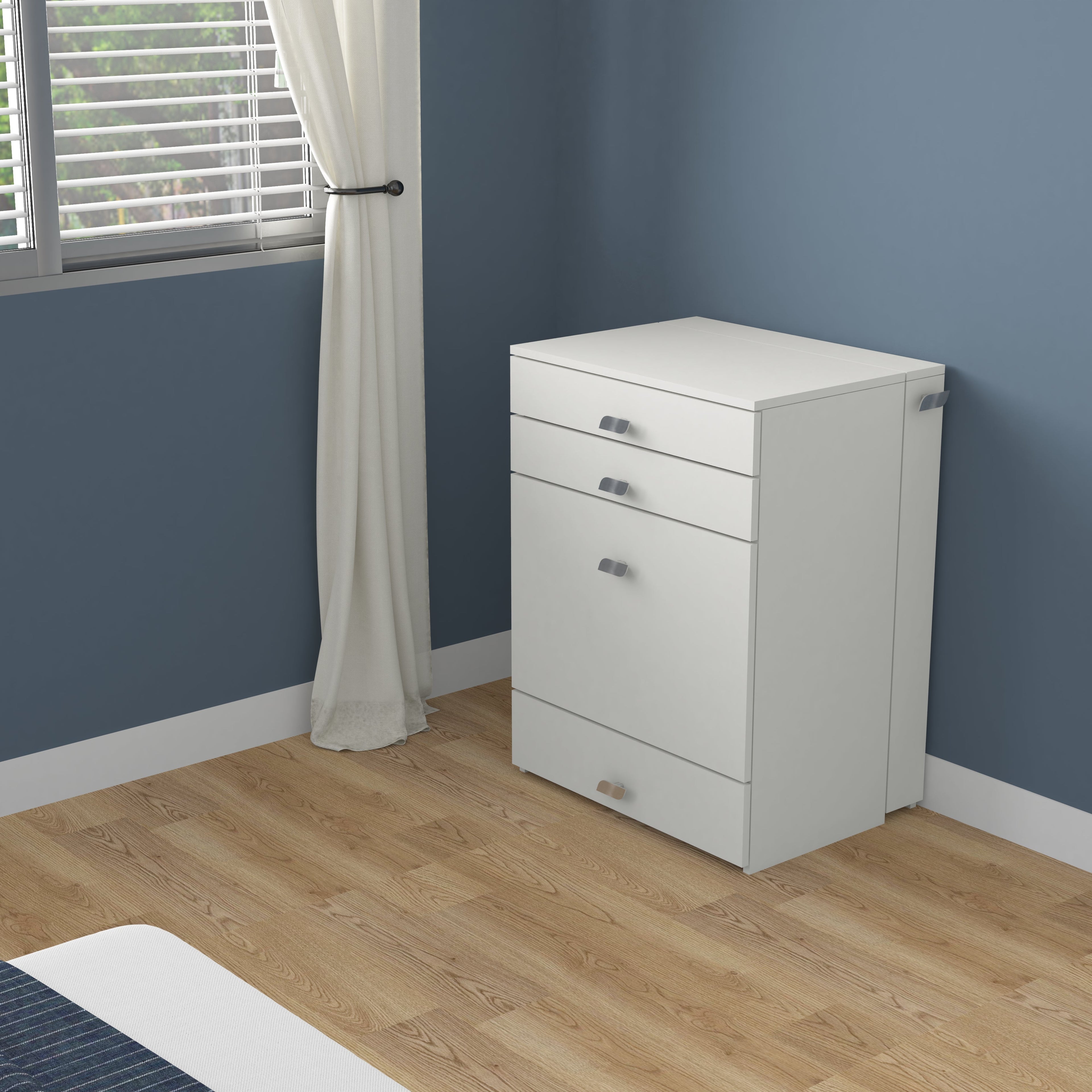 Wooden Vanity Table with Hidden Jewelry Storage, Drawers & Lift-Up Mirror (White)