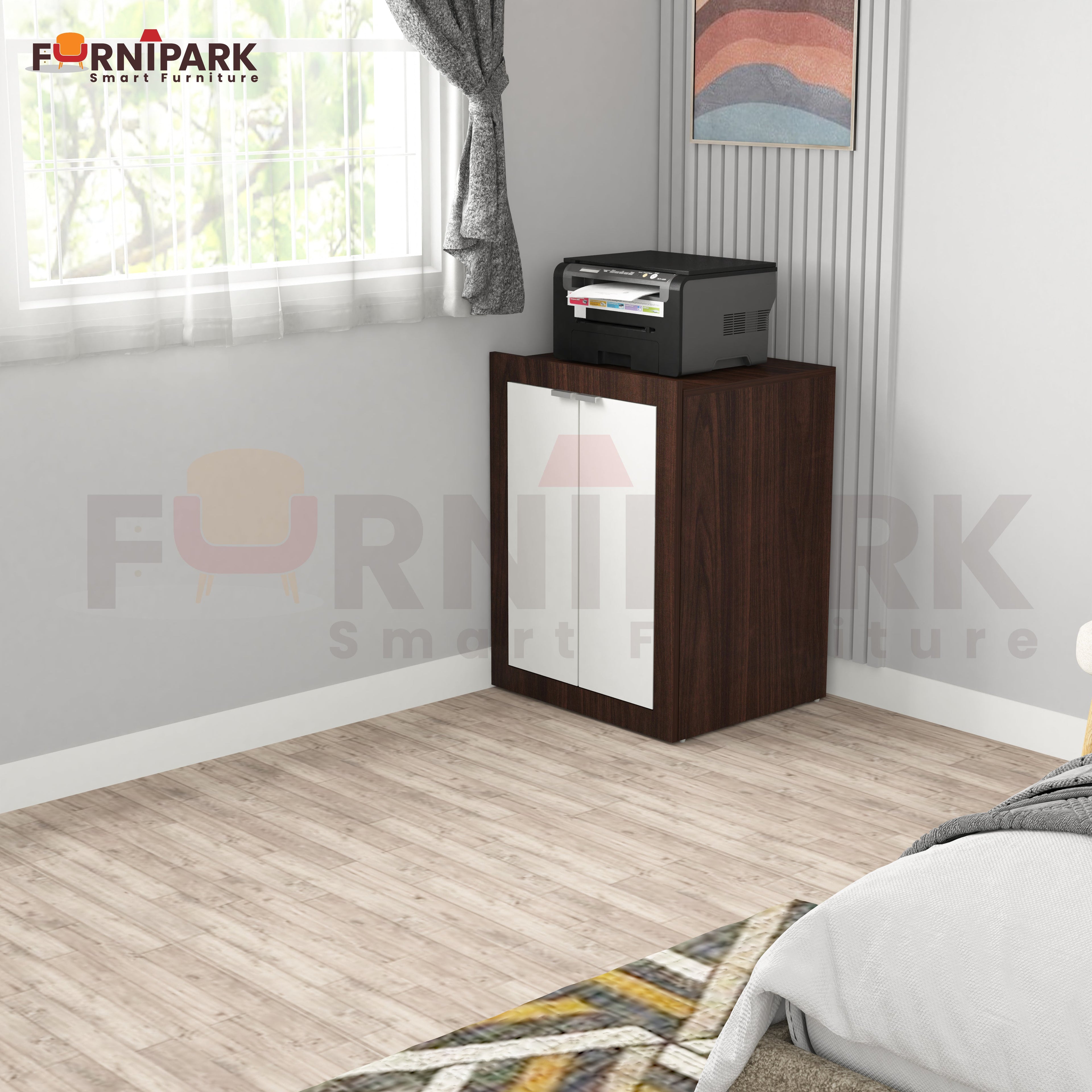 Expandable 2-in-1 Table with Book / File Cabinet (Redica Walnut)