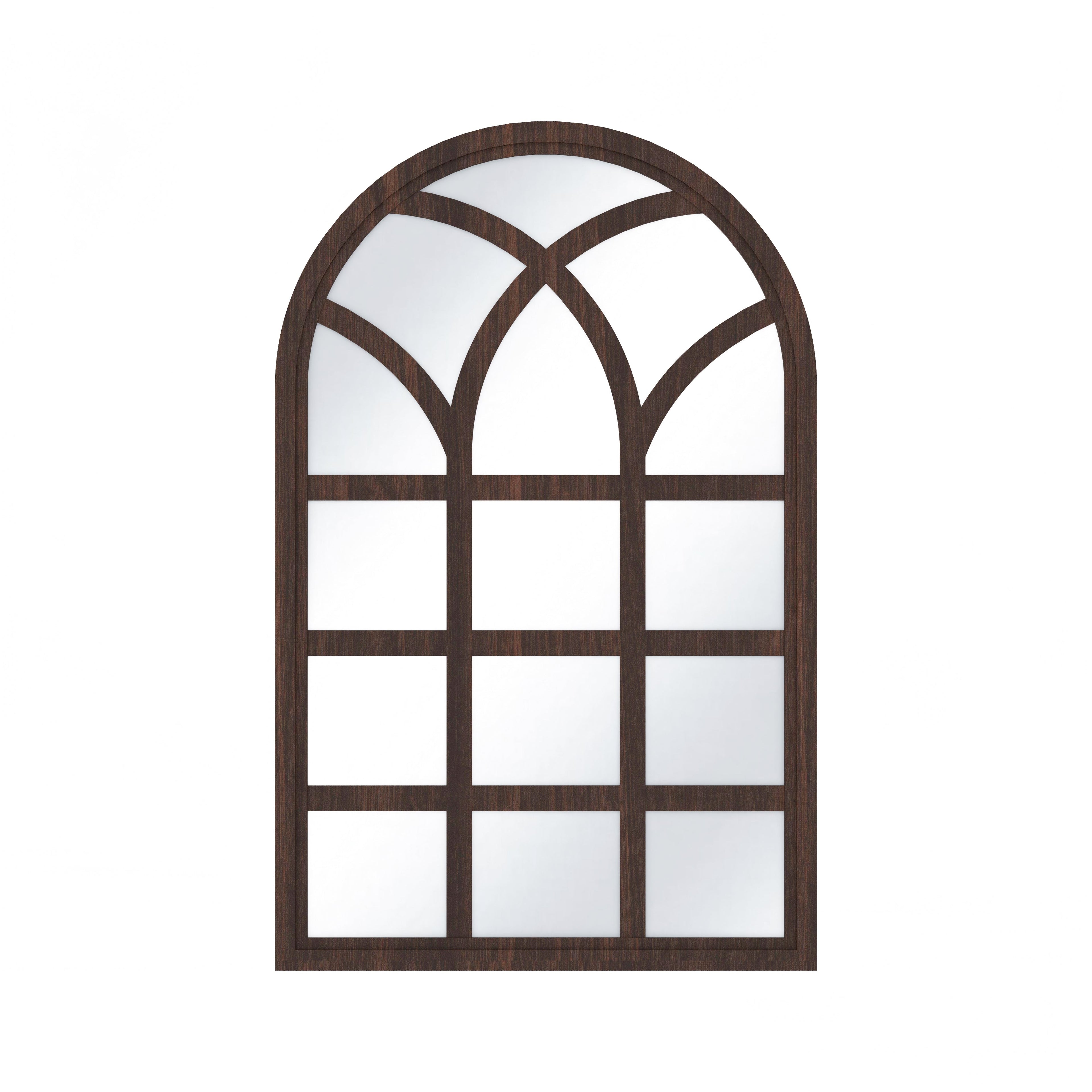 Arched Motif Window Frame Decor Wall Mirror (Wenge)