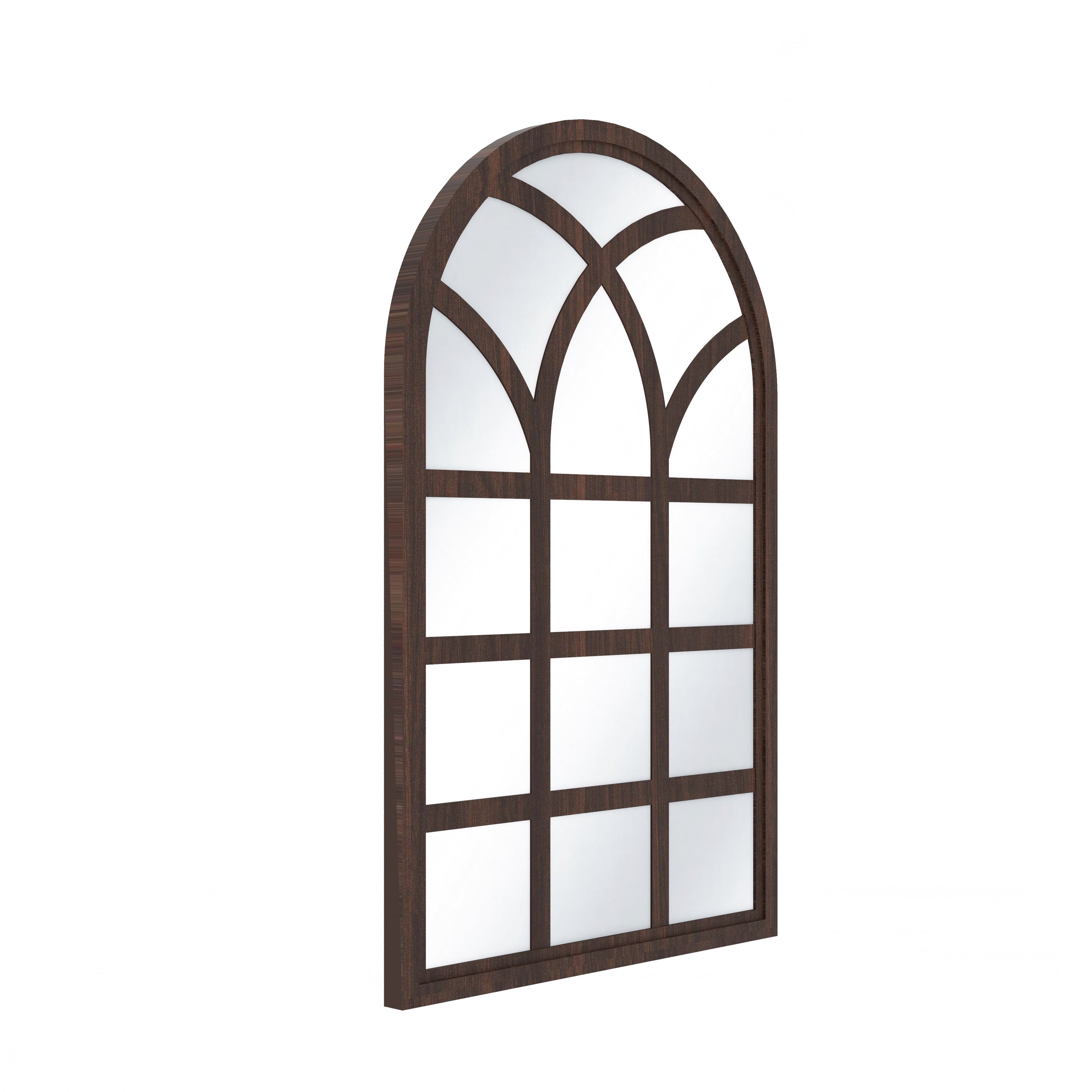Arched Motif Window Frame Decor Wall Mirror (Wenge)