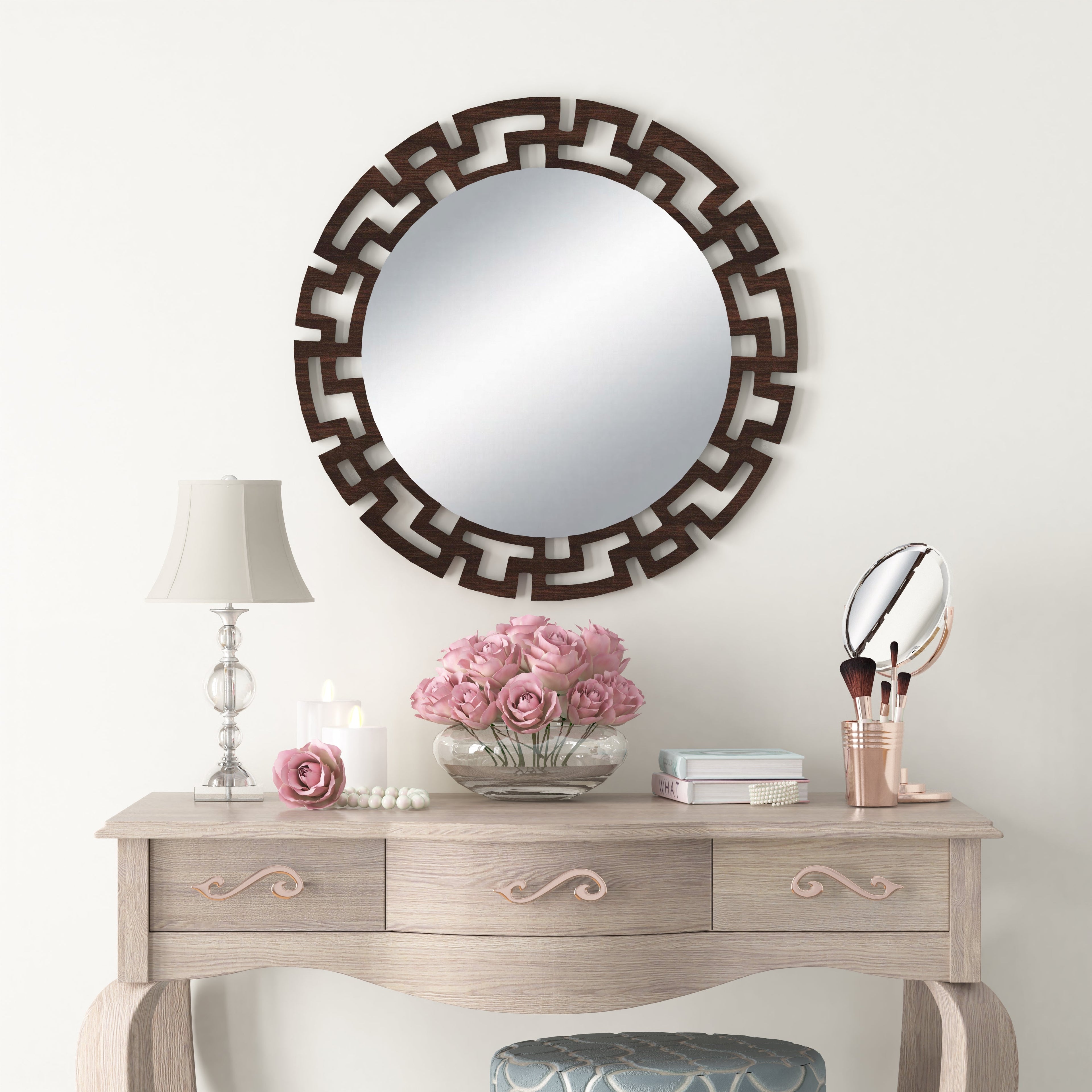 Geometric Designer Round Vanity Decor Wall Mirror (Wenge)