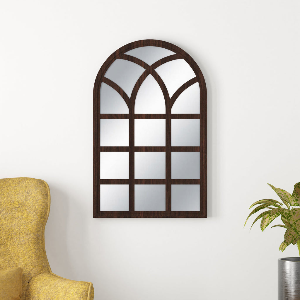 Arched Motif Window Frame Decor Wall Mirror (Wenge)