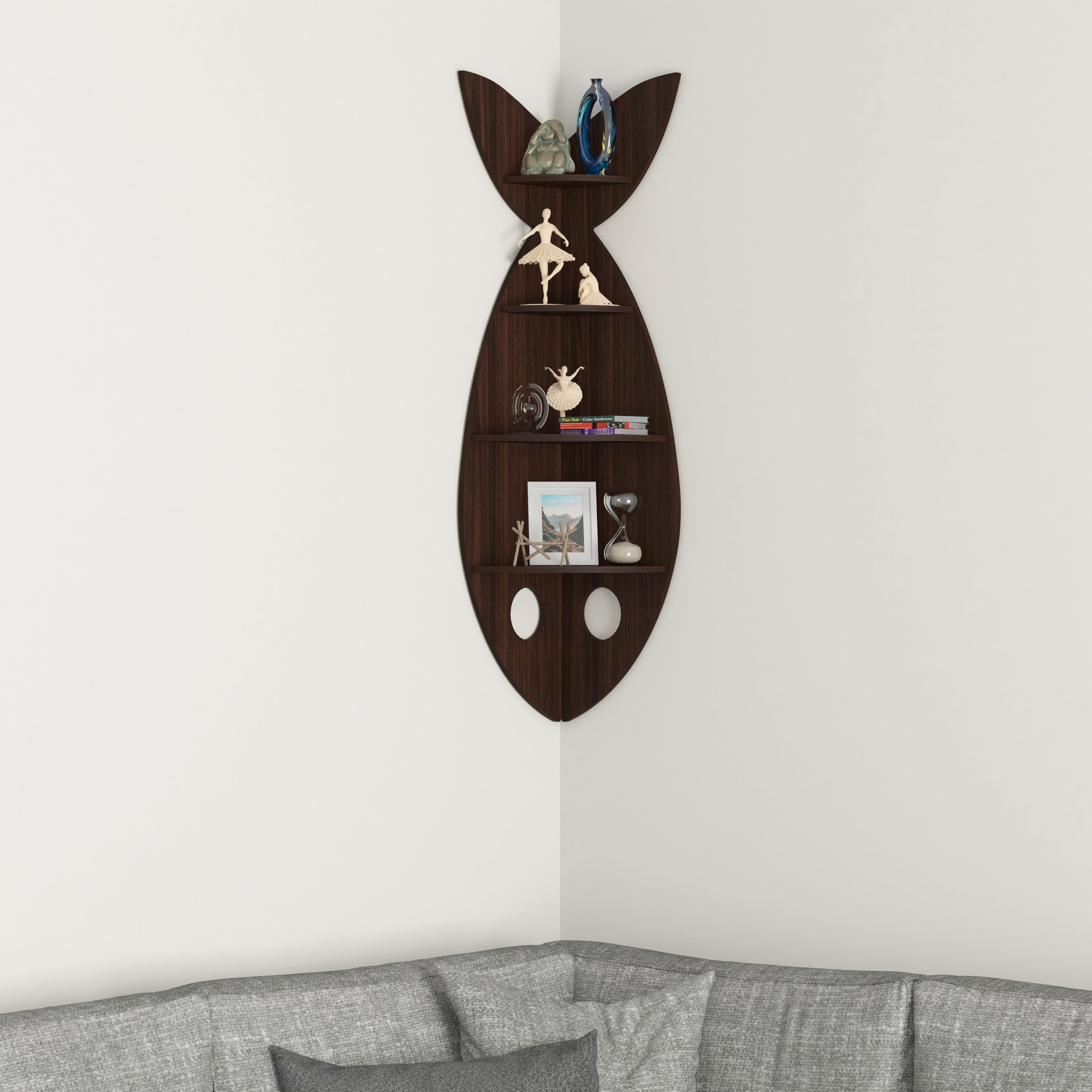 Fish Corner Decor Wall Shelf (Wenge)