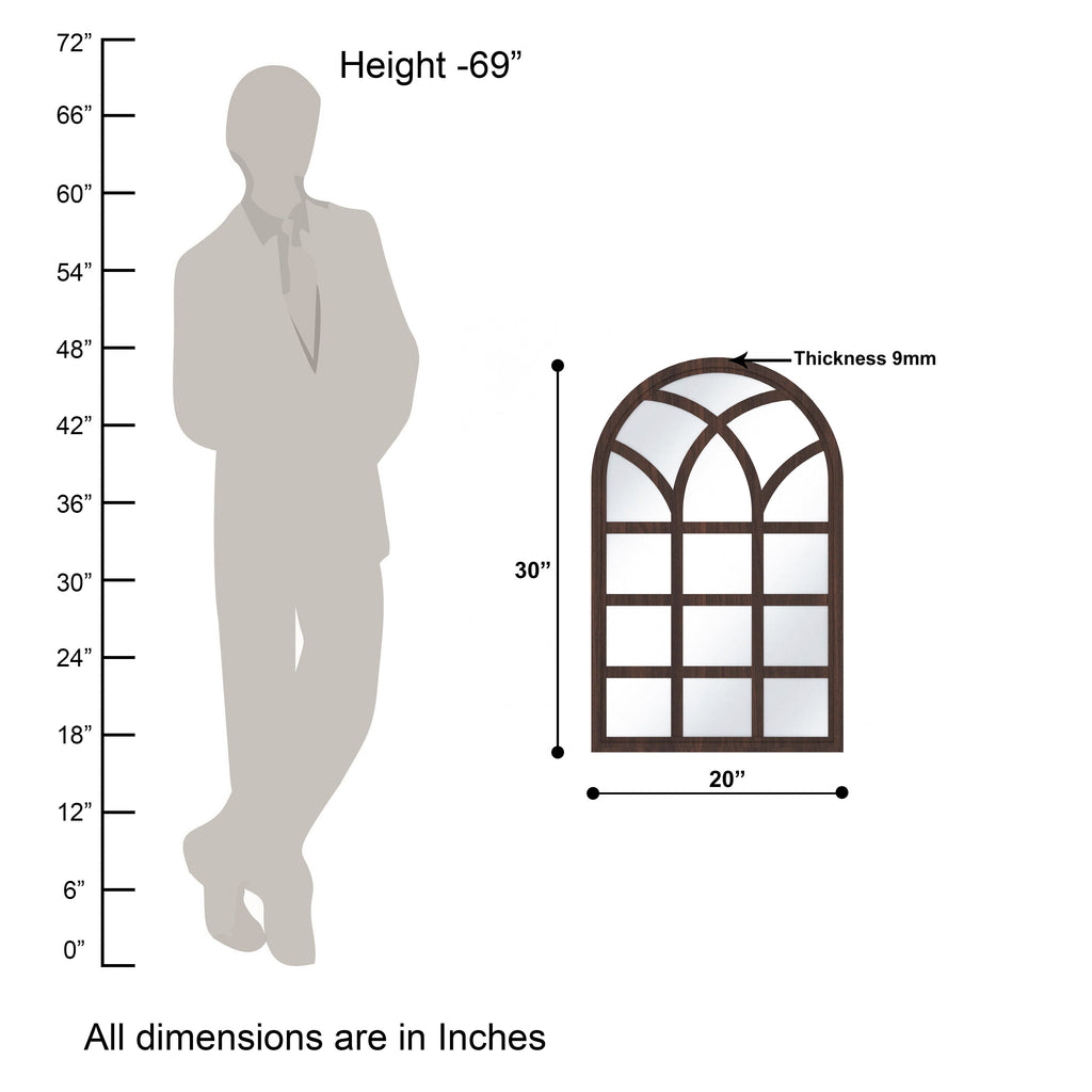 Arched Motif Window Frame Decor Wall Mirror (Wenge)