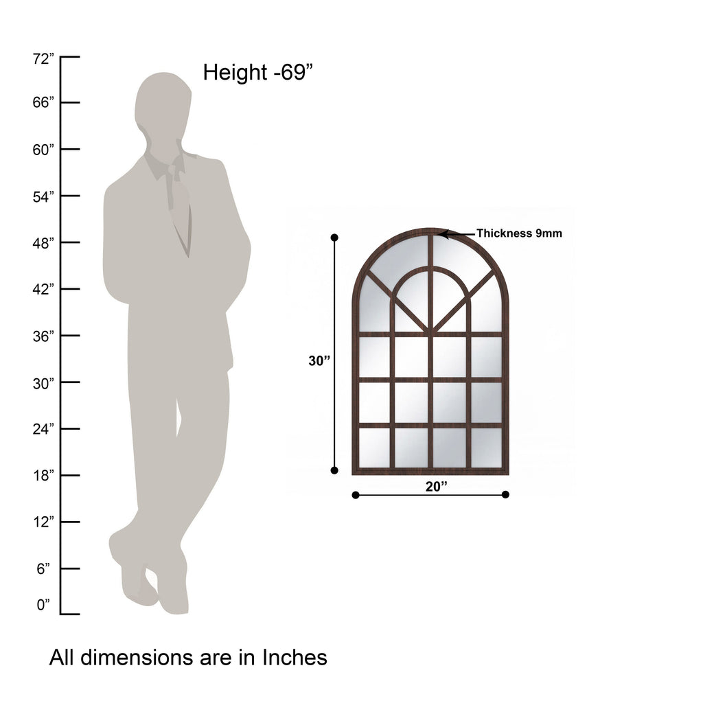 European Arch Motif Window Frame Decor Wall Mirror (Wenge)