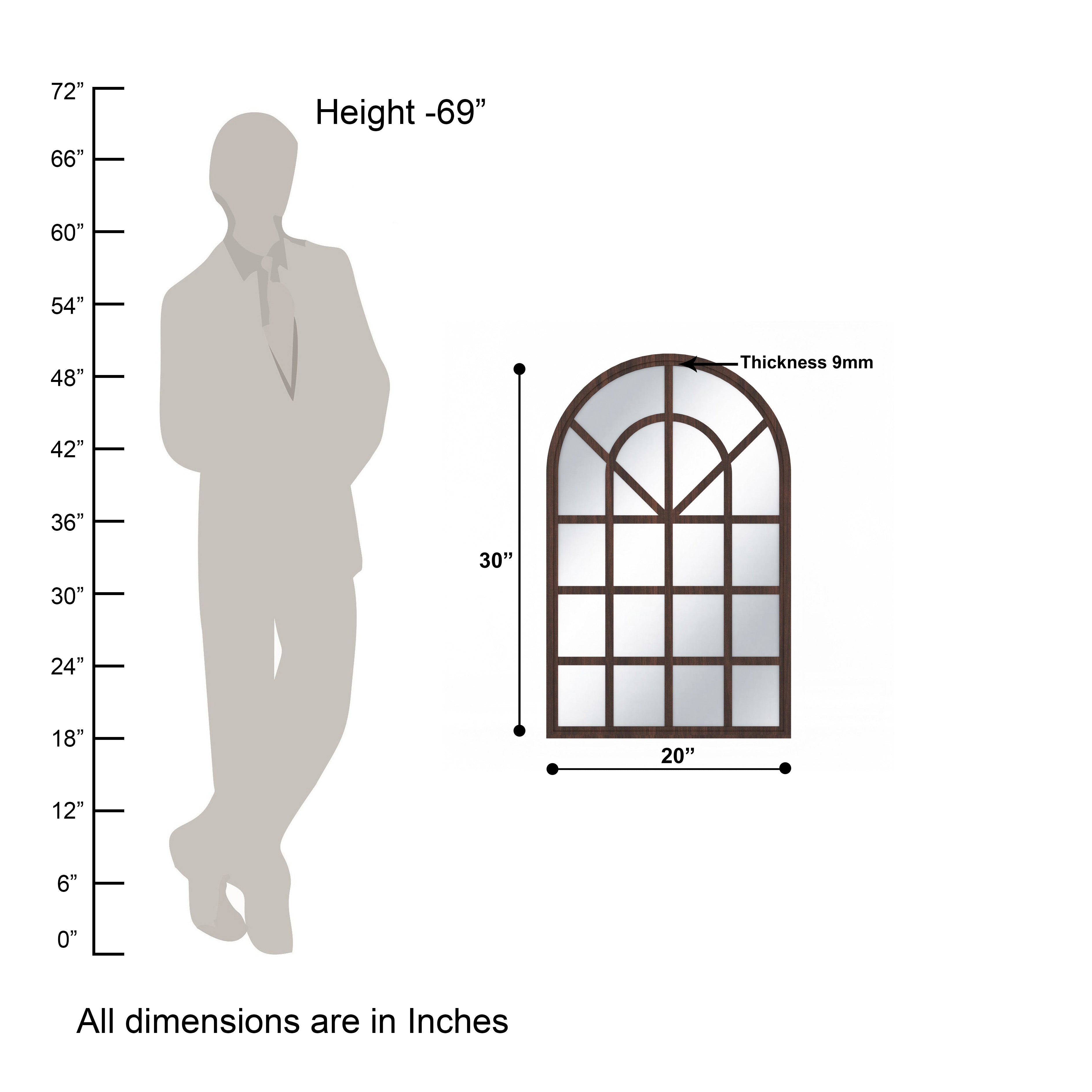 European Arch Motif Window Frame Decor Wall Mirror (Wenge)