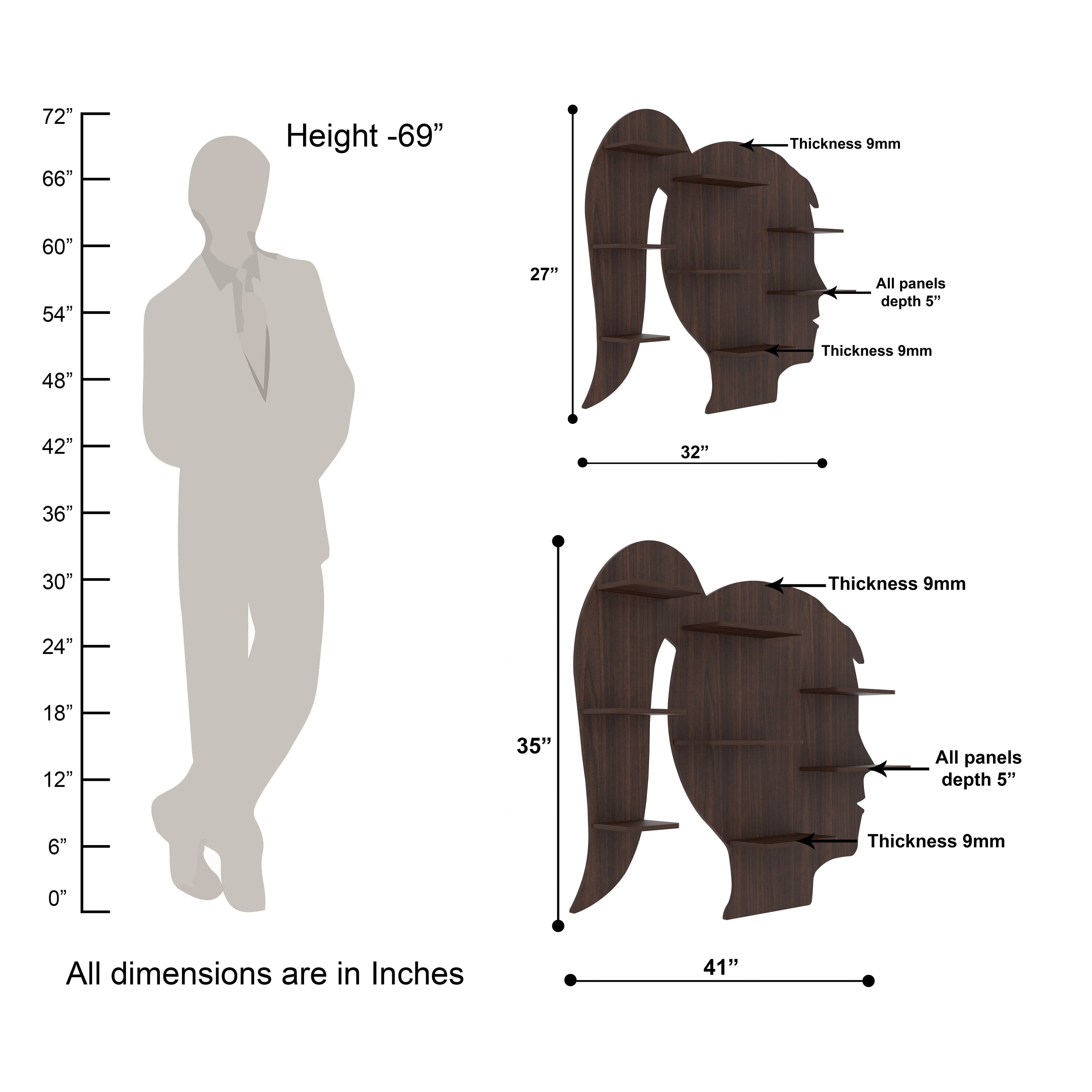 Girl Face Decor Wall Shelf (Wenge)