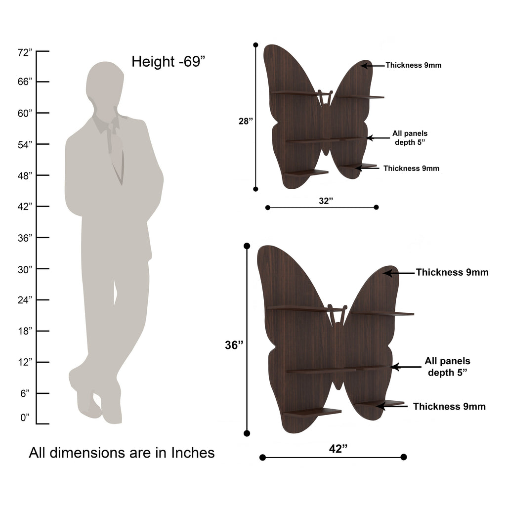 Butterfly Decor Wall Shelf (Wenge)