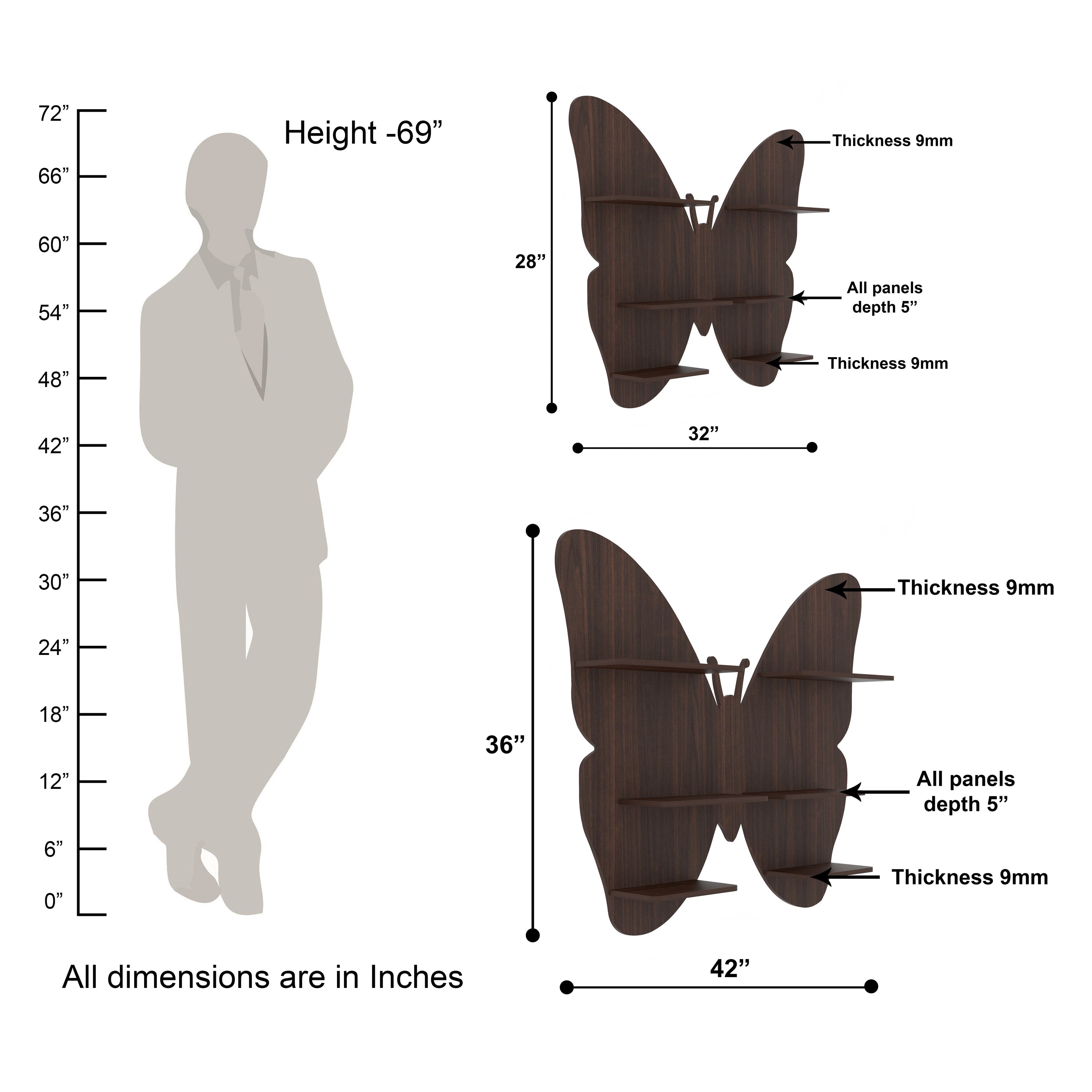 Butterfly Decor Wall Shelf (Wenge)