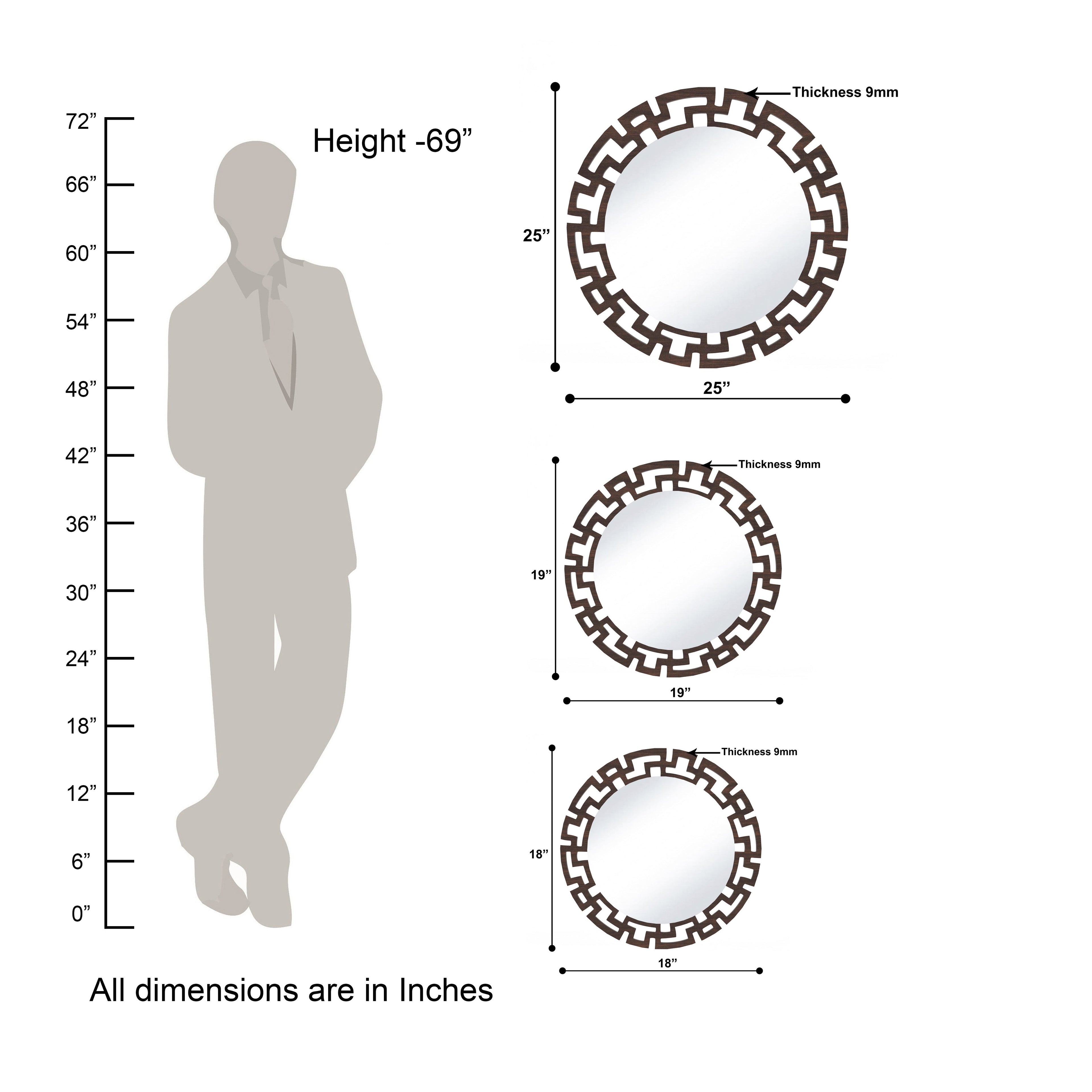 Geometric Designer Round Vanity Decor Wall Mirror (Wenge)