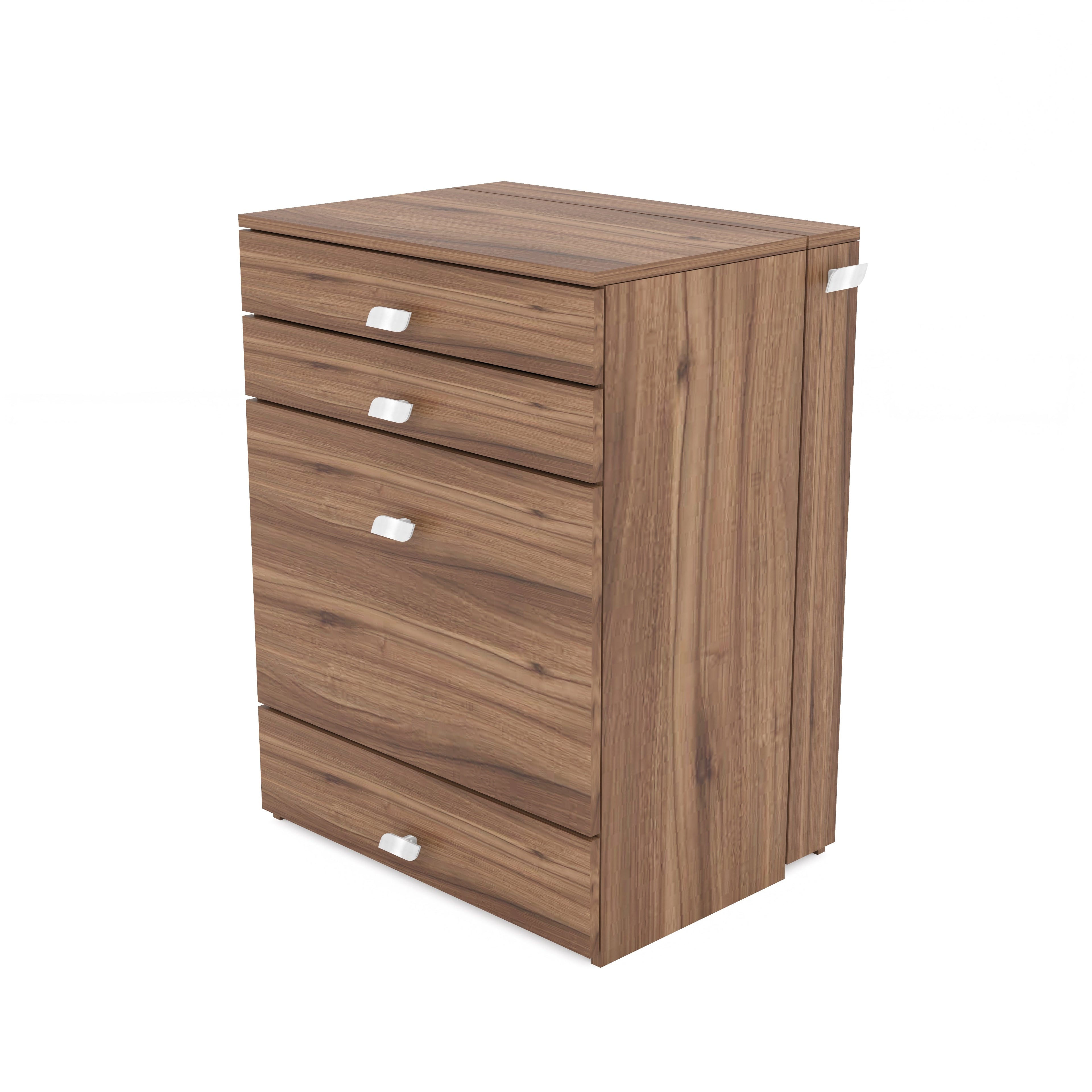 Wooden Vanity Table with Hidden Jewelry Storage, Drawers & Lift-Up Mirror (Leyon Walnut)