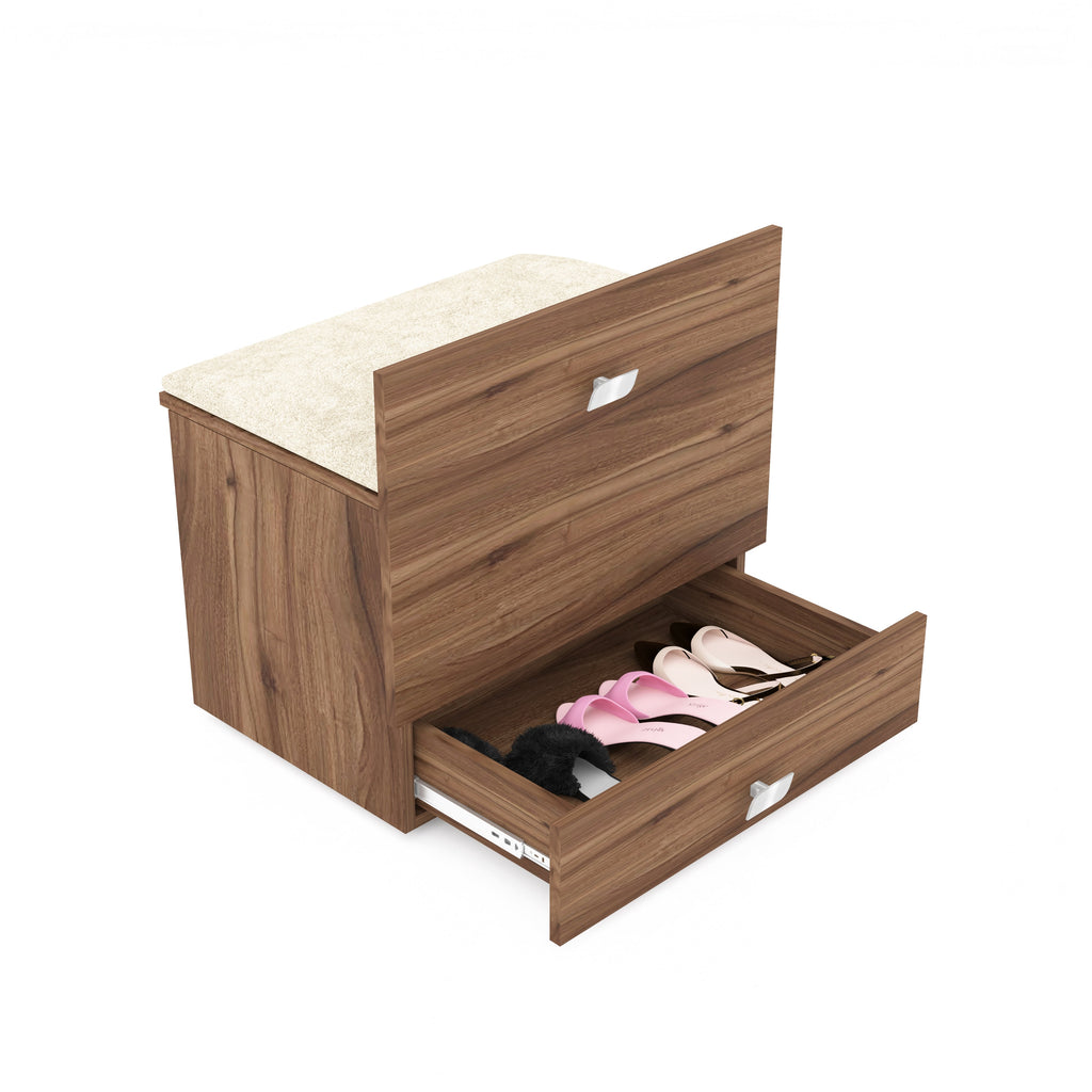 Modern Vanity Table with Hidden Jewelry Storage, Drawers & Lift-Up Mirror (Lyon Walnut)