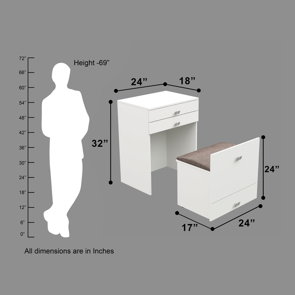 Modern Vanity Table with Hidden Jewelry Storage, Drawers & Lift-Up Mirror (White)