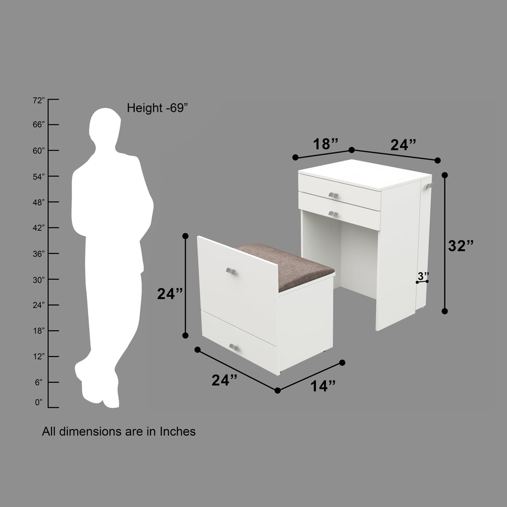 Wooden Vanity Table with Hidden Jewelry Storage, Drawers & Lift-Up Mirror (White)