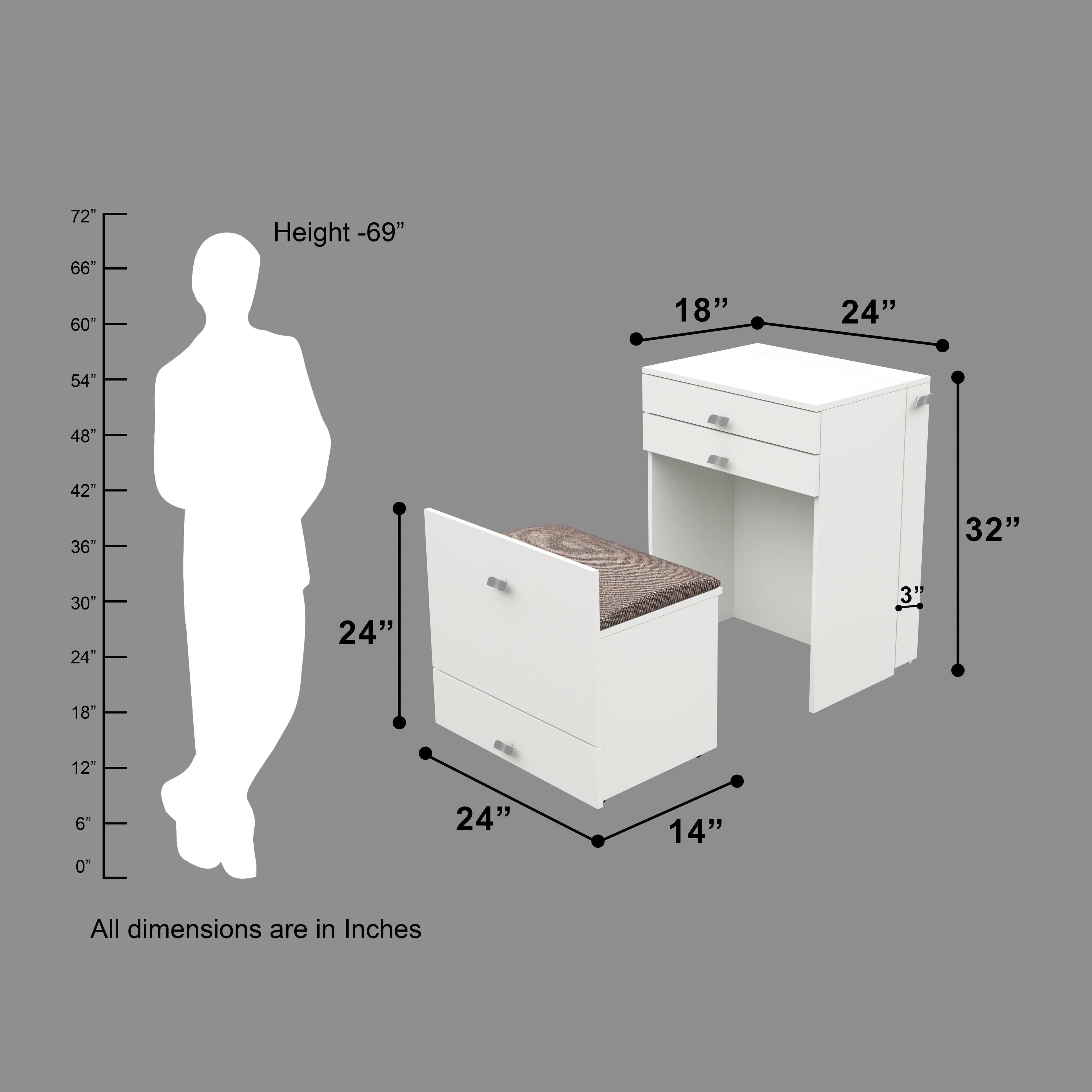Wooden Vanity Table with Hidden Jewelry Storage, Drawers & Lift-Up Mirror (White)