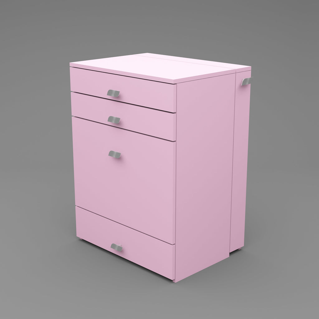 Wooden Vanity Table with Hidden Jewelry Storage, Drawers & Lift-Up Mirror (Pink)