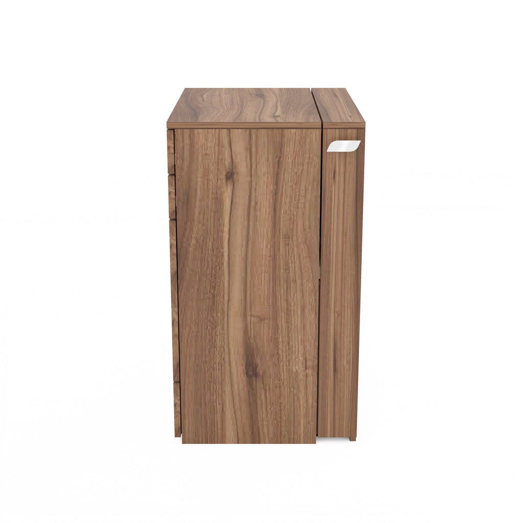 Wooden Vanity Table with Hidden Jewelry Storage, Drawers & Lift-Up Mirror (Leyon Walnut)