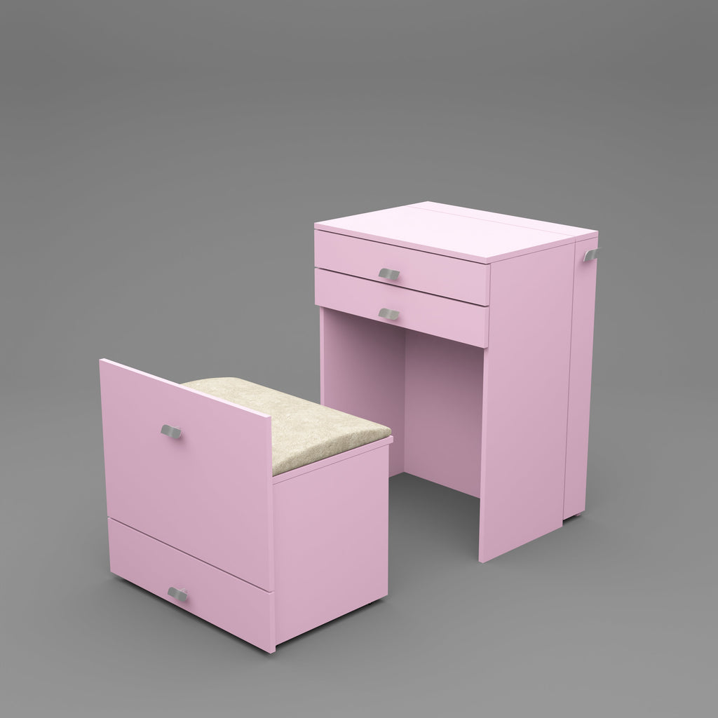 Wooden Vanity Table with Hidden Jewelry Storage, Drawers & Lift-Up Mirror (Pink)