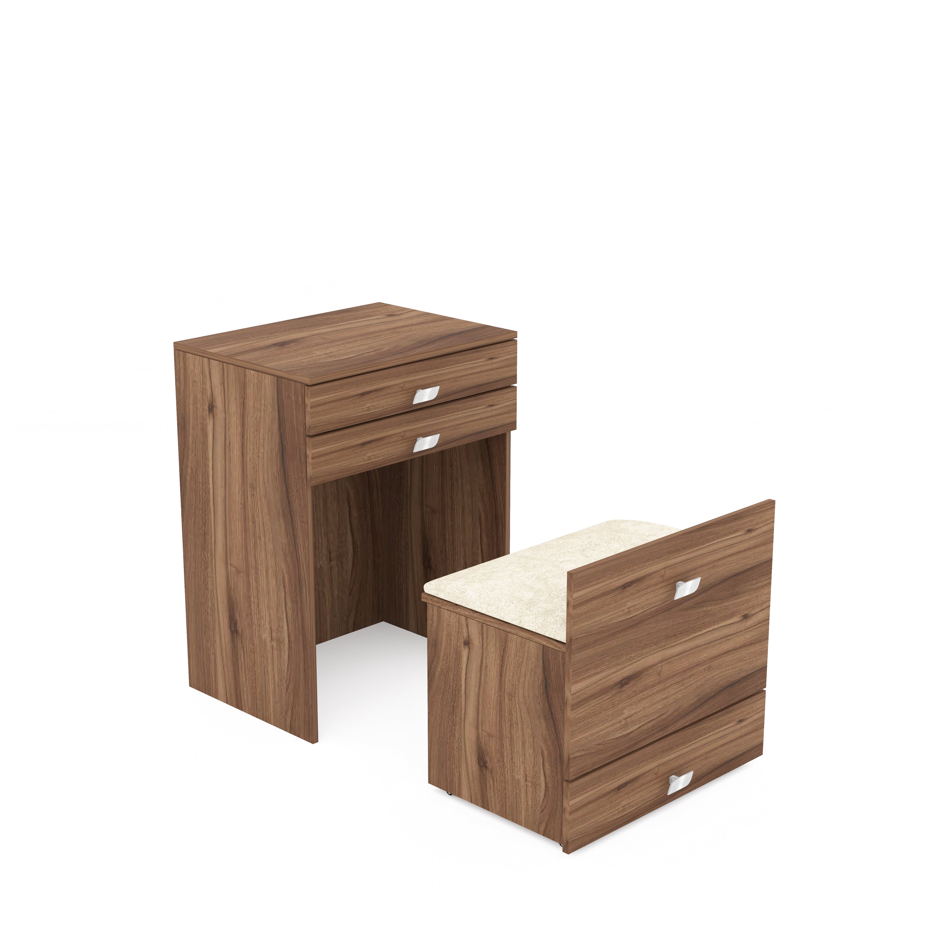 Modern Vanity Table with Hidden Jewelry Storage, Drawers & Lift-Up Mirror (Lyon Walnut)